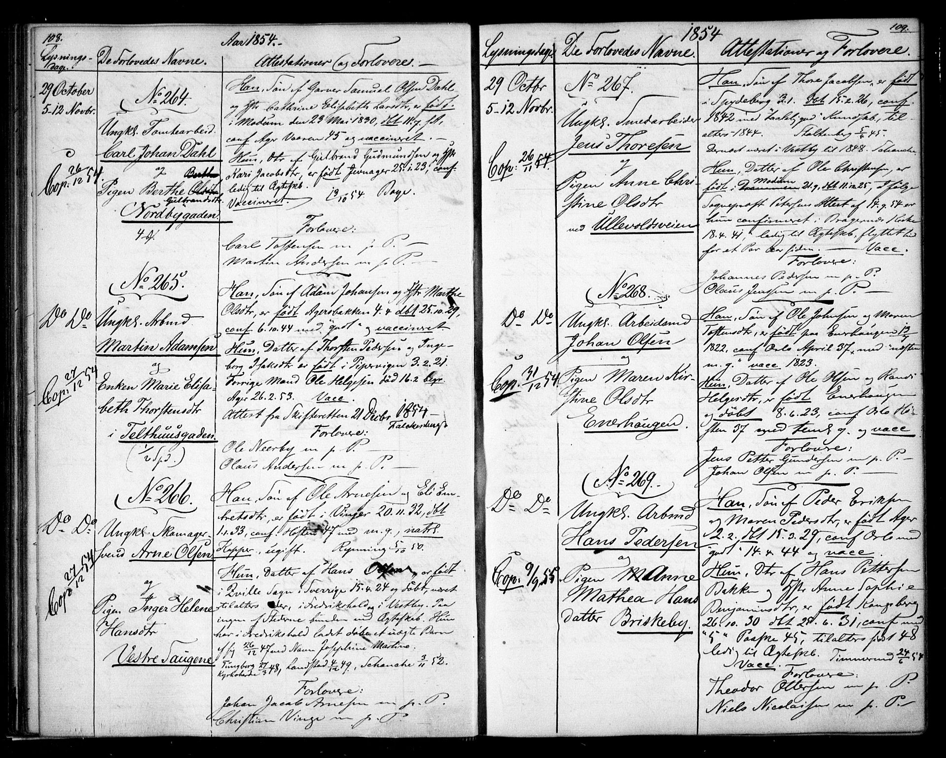 Aker prestekontor kirkebøker, SAO/A-10861/H/L0005: Banns register no. 5, 1853-1864, p. 108-109