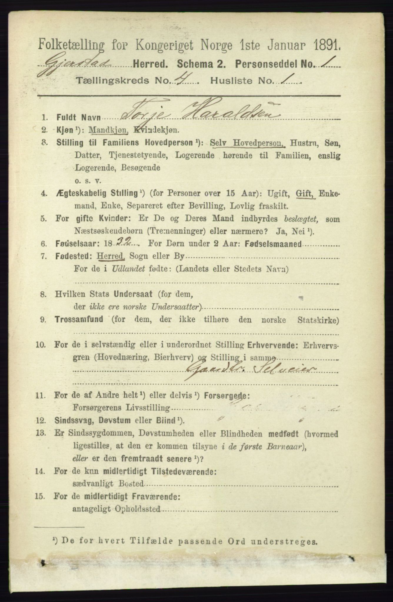 RA, 1891 census for 0911 Gjerstad, 1891, p. 1507