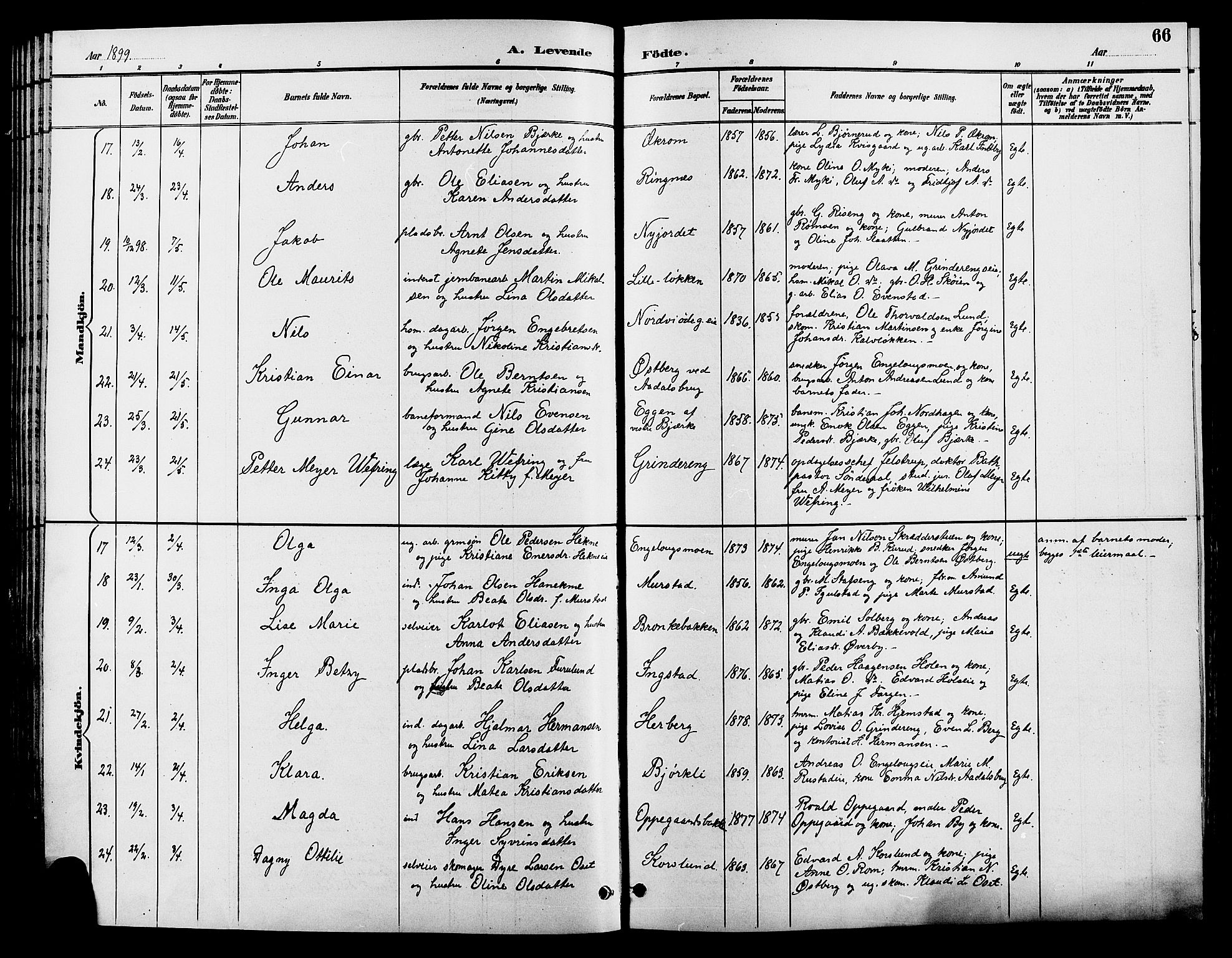 Løten prestekontor, SAH/PREST-022/L/La/L0006: Parish register (copy) no. 6, 1892-1909, p. 66