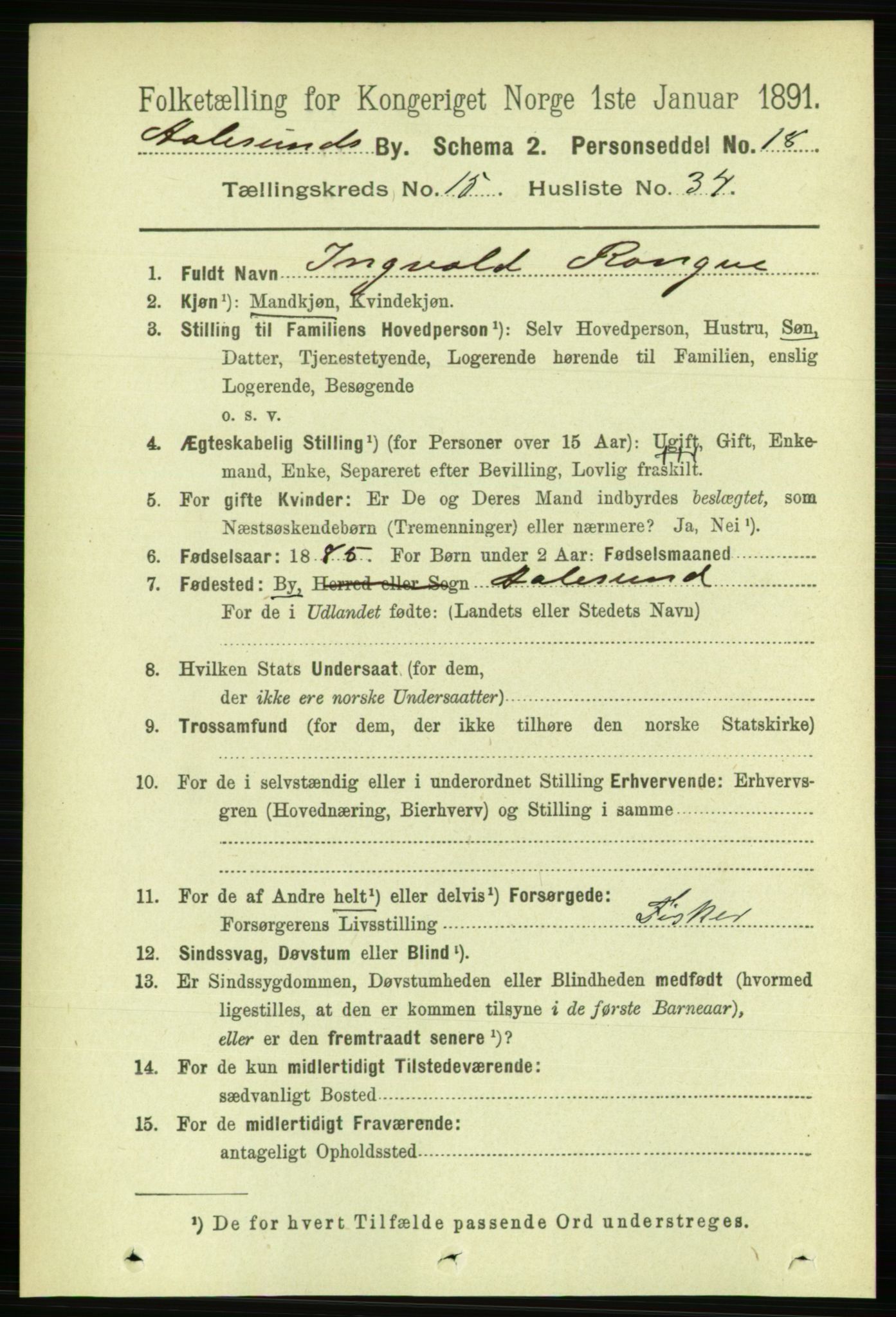 RA, 1891 census for 1501 Ålesund, 1891, p. 9397