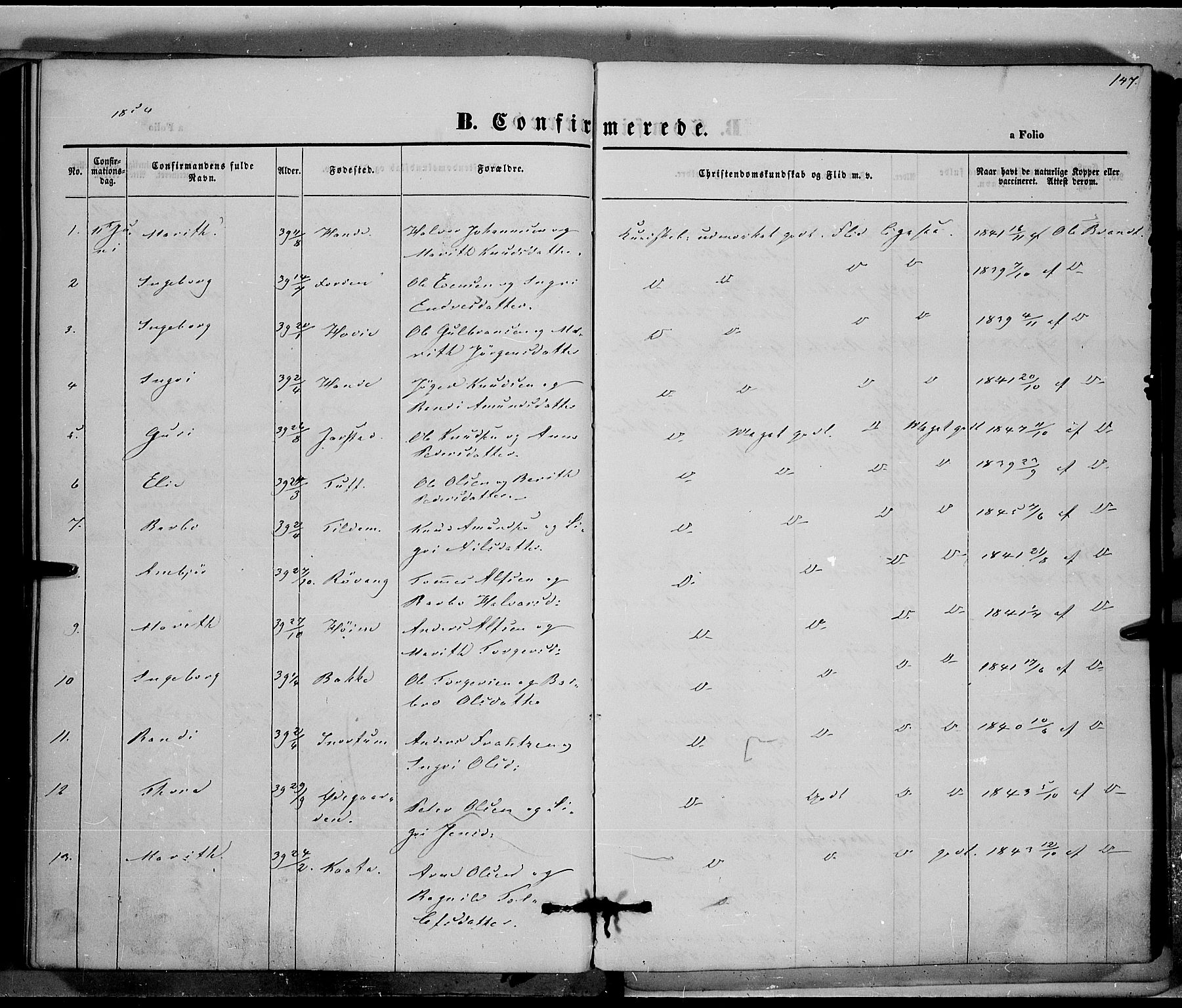 Vestre Slidre prestekontor, SAH/PREST-136/H/Ha/Haa/L0001: Parish register (official) no. 1, 1844-1855, p. 147