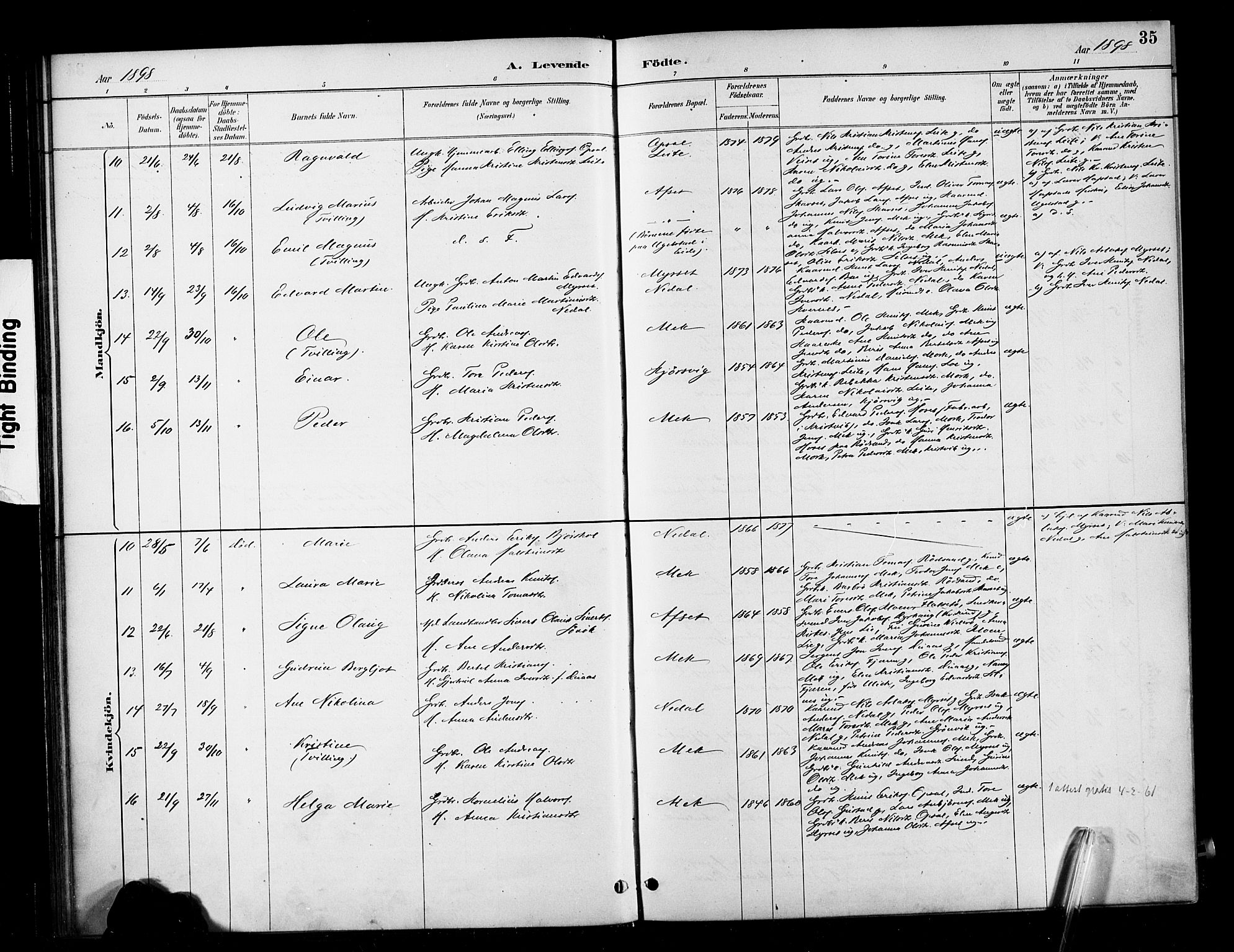 Ministerialprotokoller, klokkerbøker og fødselsregistre - Møre og Romsdal, SAT/A-1454/568/L0809: Parish register (official) no. 568A13, 1884-1900, p. 35