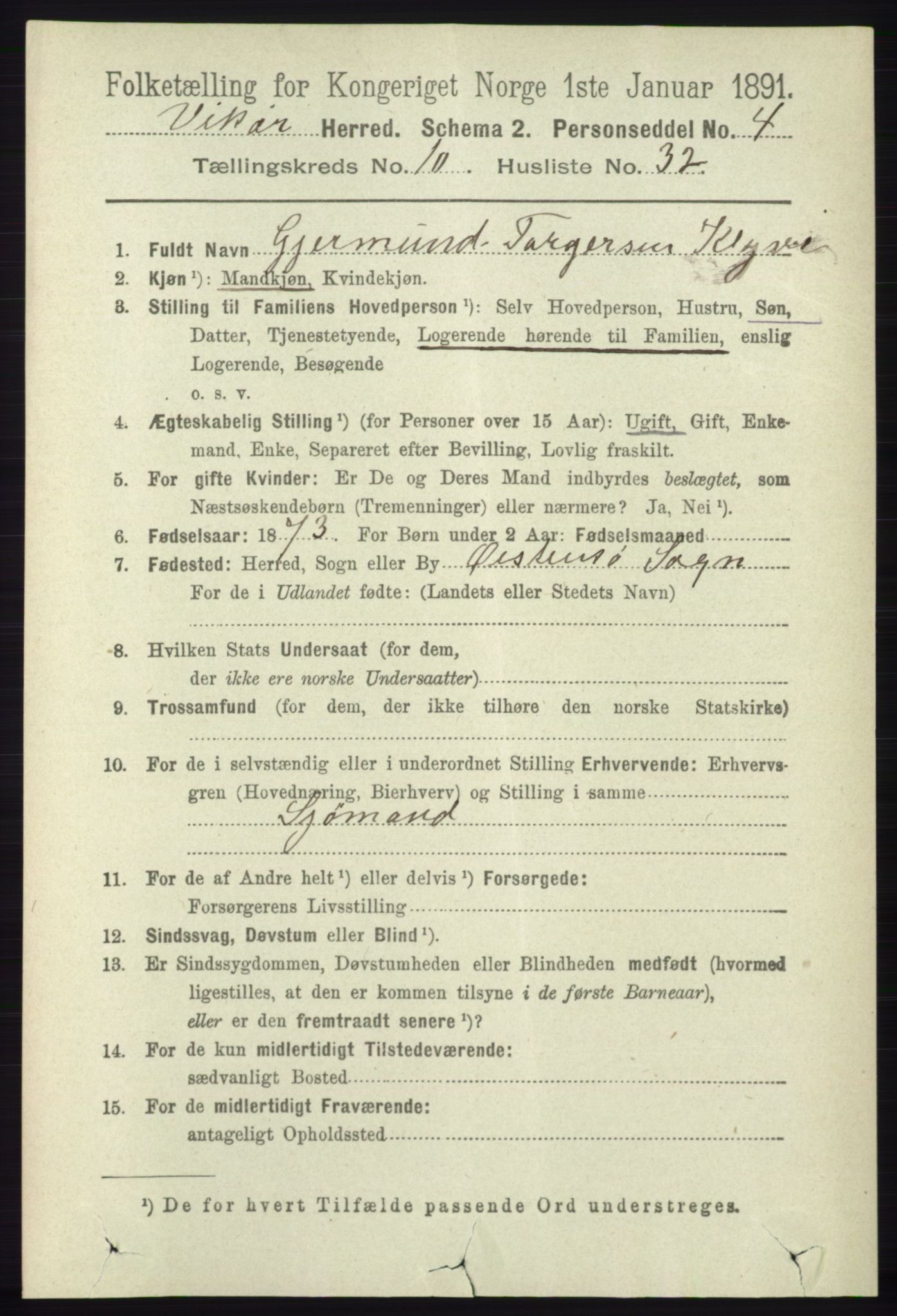 RA, 1891 census for 1238 Vikør, 1891, p. 3121