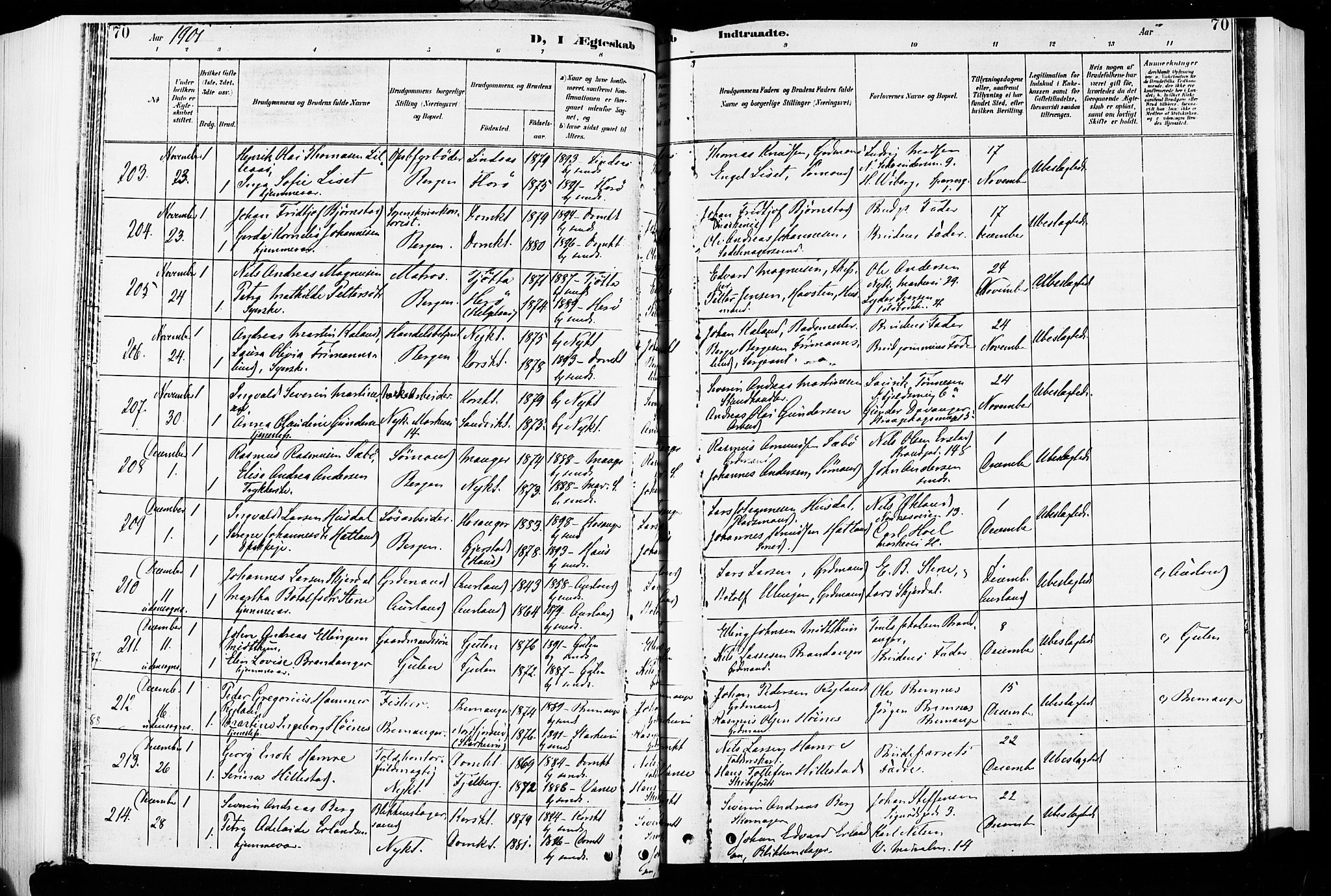 Nykirken Sokneprestembete, AV/SAB-A-77101/H/Hab: Parish register (copy) no. D 2, 1896-1905, p. 70