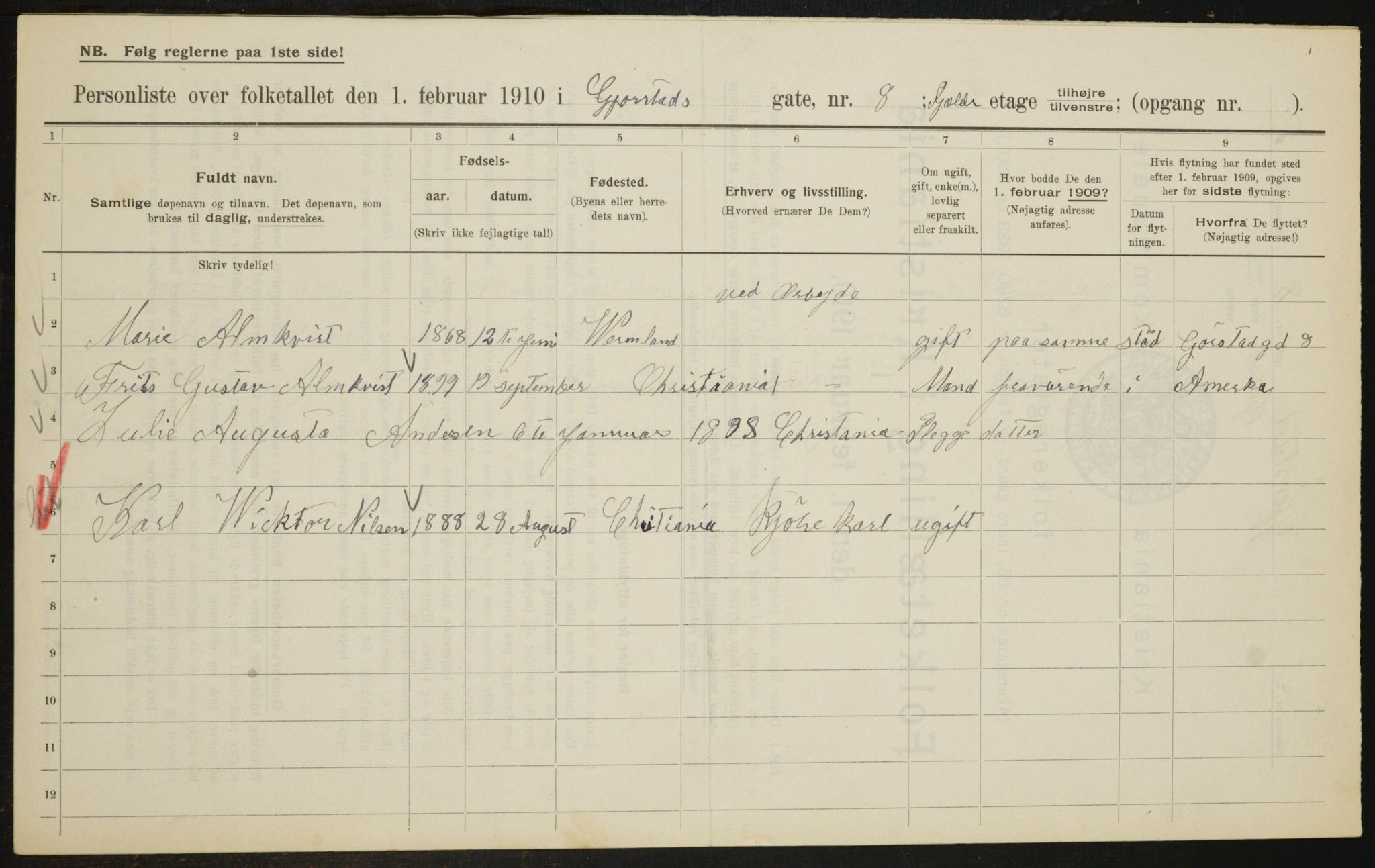 OBA, Municipal Census 1910 for Kristiania, 1910, p. 27889