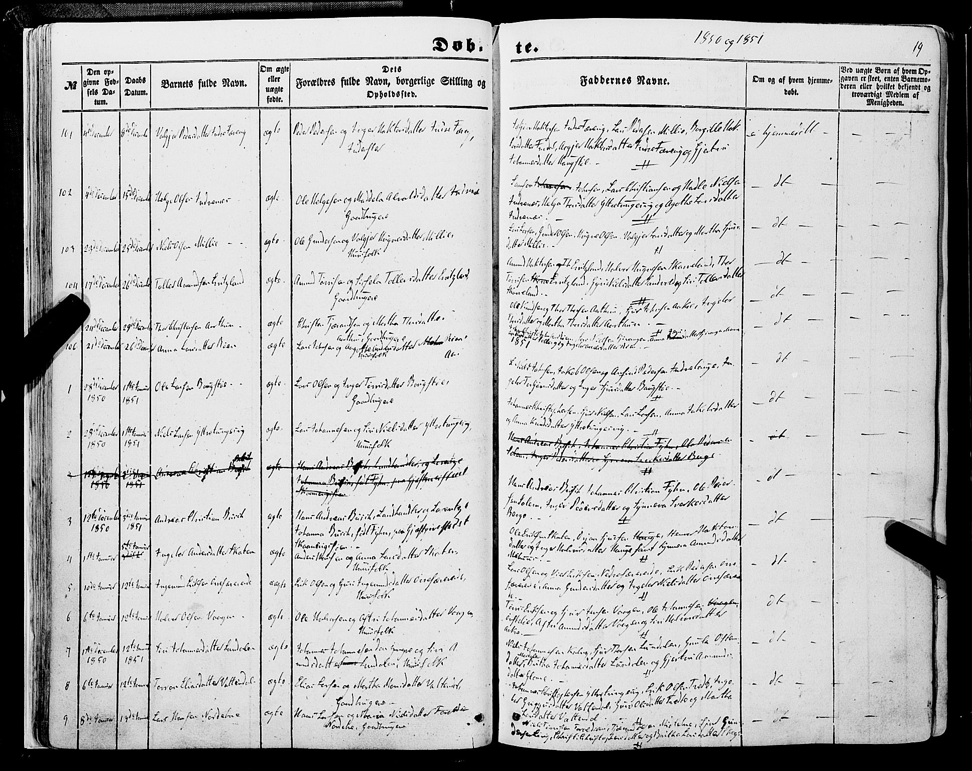 Skånevik sokneprestembete, AV/SAB-A-77801/H/Haa: Parish register (official) no. A 5I, 1848-1869, p. 19