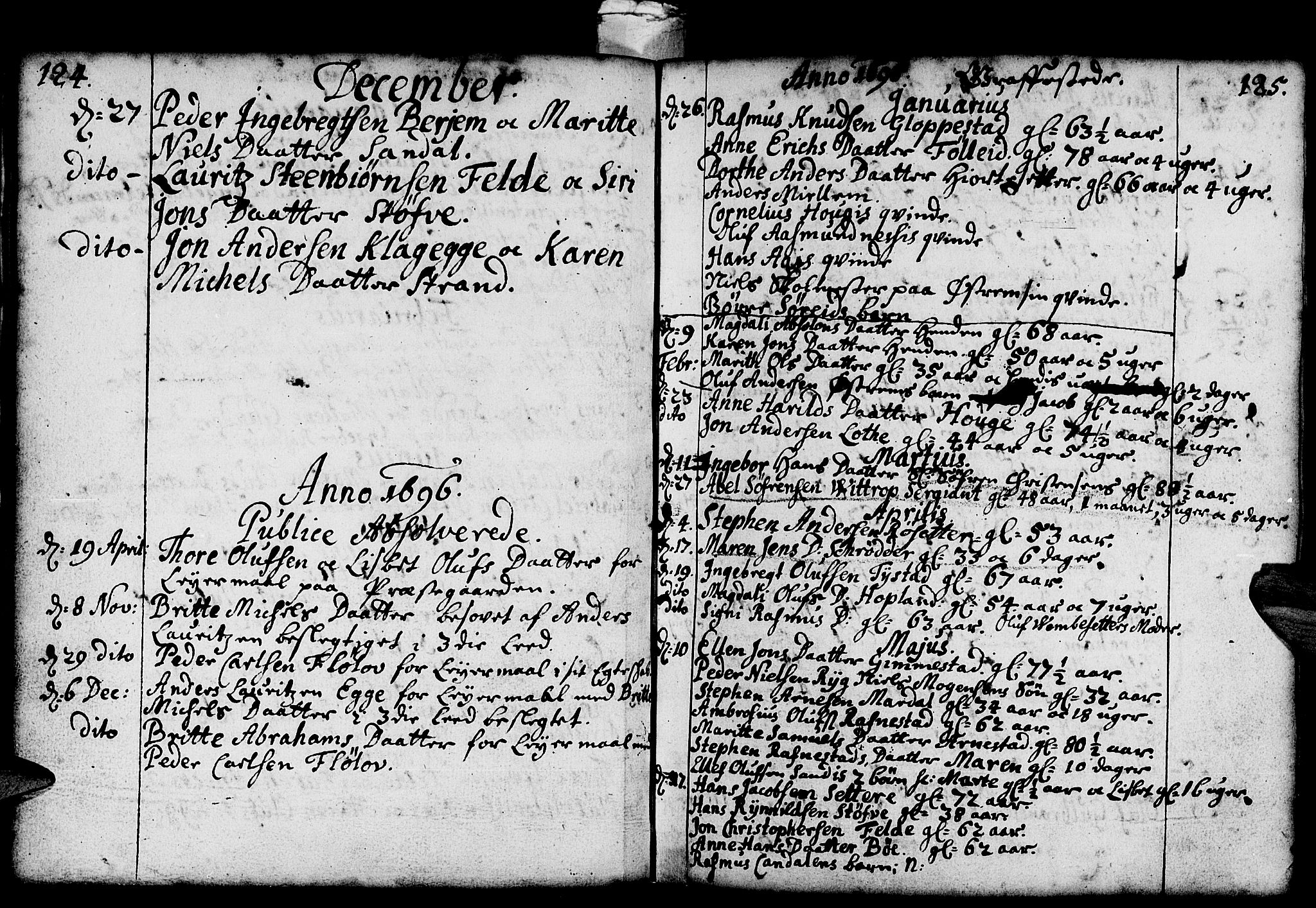 Gloppen sokneprestembete, SAB/A-80101/H/Haa/Haaa/L0001: Parish register (official) no. A 1, 1686-1711, p. 124-125
