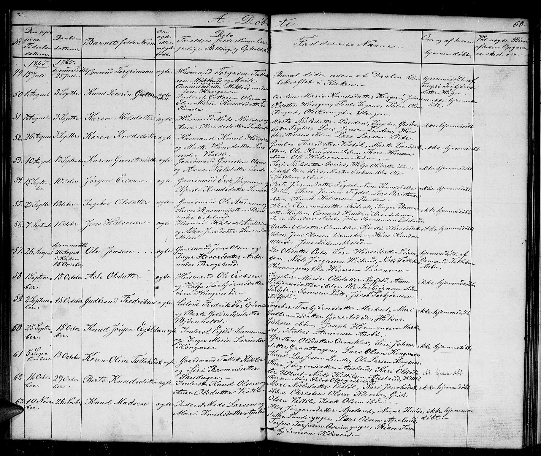 Gjerstad sokneprestkontor, AV/SAK-1111-0014/F/Fb/Fba/L0005: Parish register (copy) no. B 5, 1853-1867, p. 68