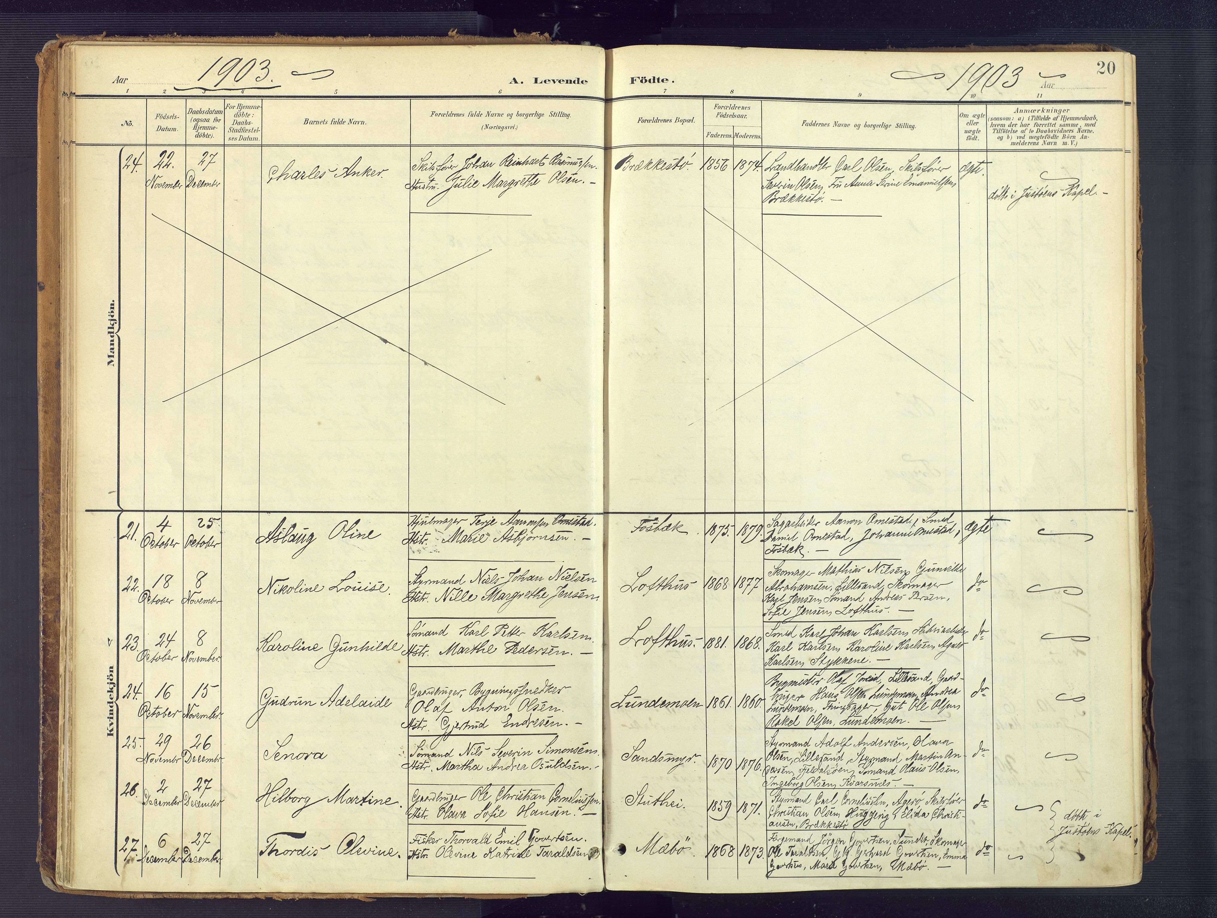 Vestre Moland sokneprestkontor, SAK/1111-0046/F/Fa/Fab/L0010: Parish register (official) no. A 10, 1900-1926, p. 20