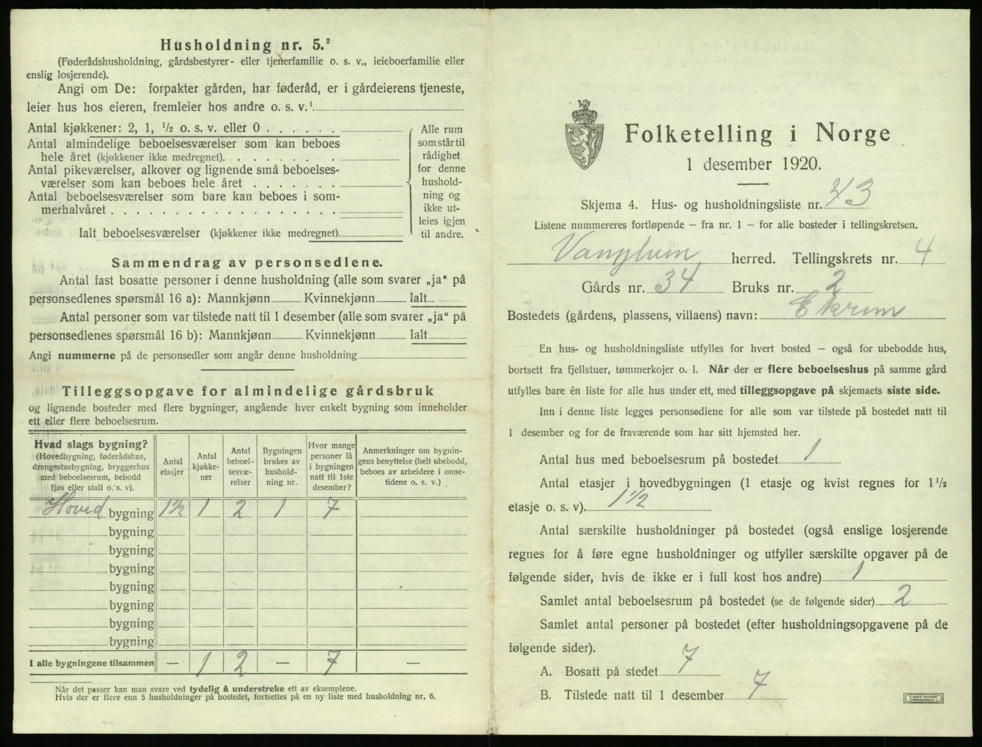 SAT, 1920 census for Vanylven, 1920, p. 383