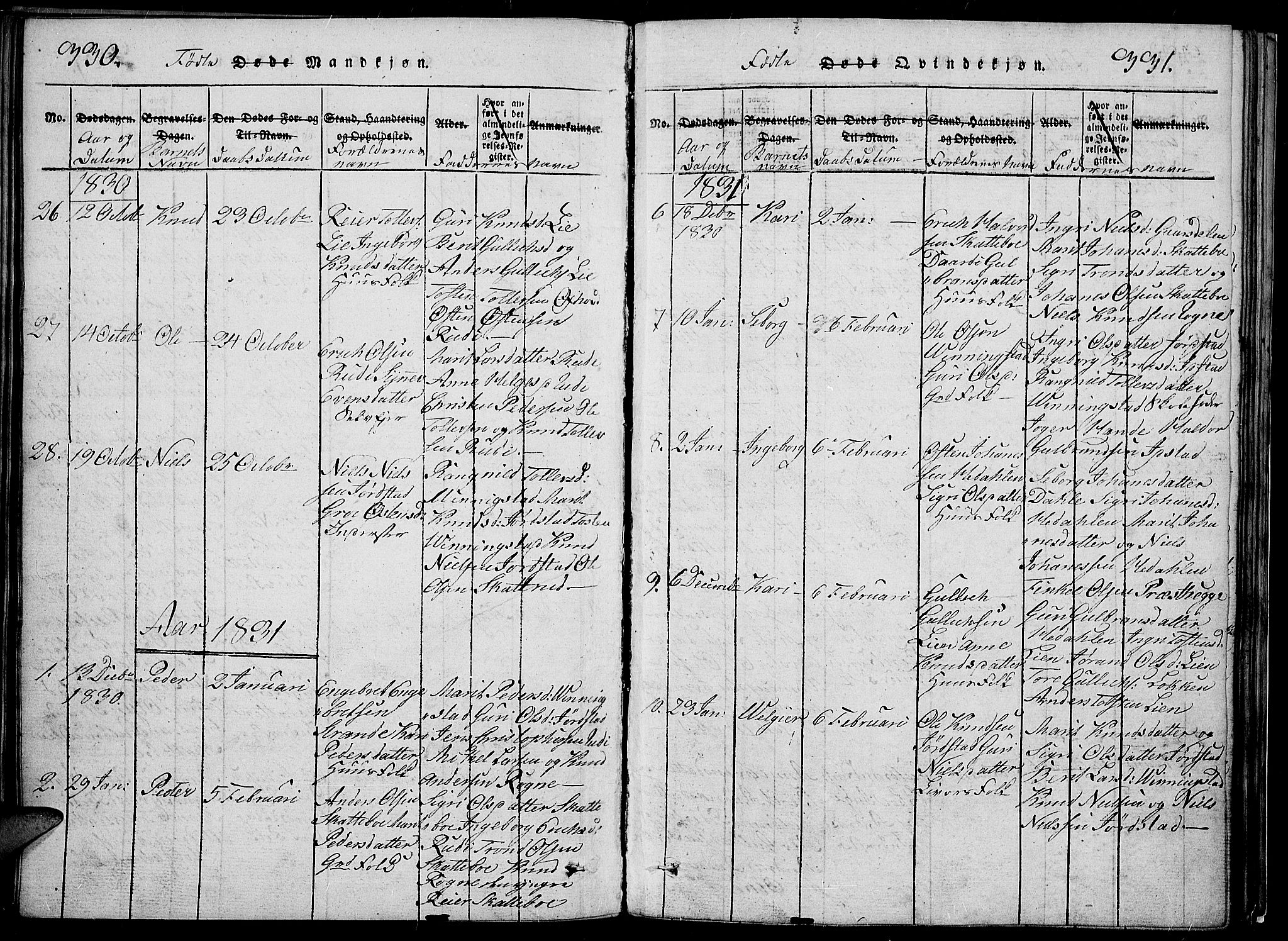 Slidre prestekontor, SAH/PREST-134/H/Ha/Hab/L0002: Parish register (copy) no. 2, 1814-1839, p. 330-331