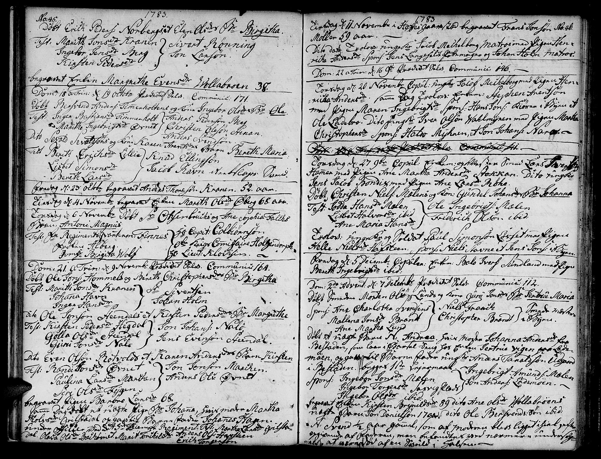 Ministerialprotokoller, klokkerbøker og fødselsregistre - Sør-Trøndelag, SAT/A-1456/604/L0180: Parish register (official) no. 604A01, 1780-1797, p. 45-46