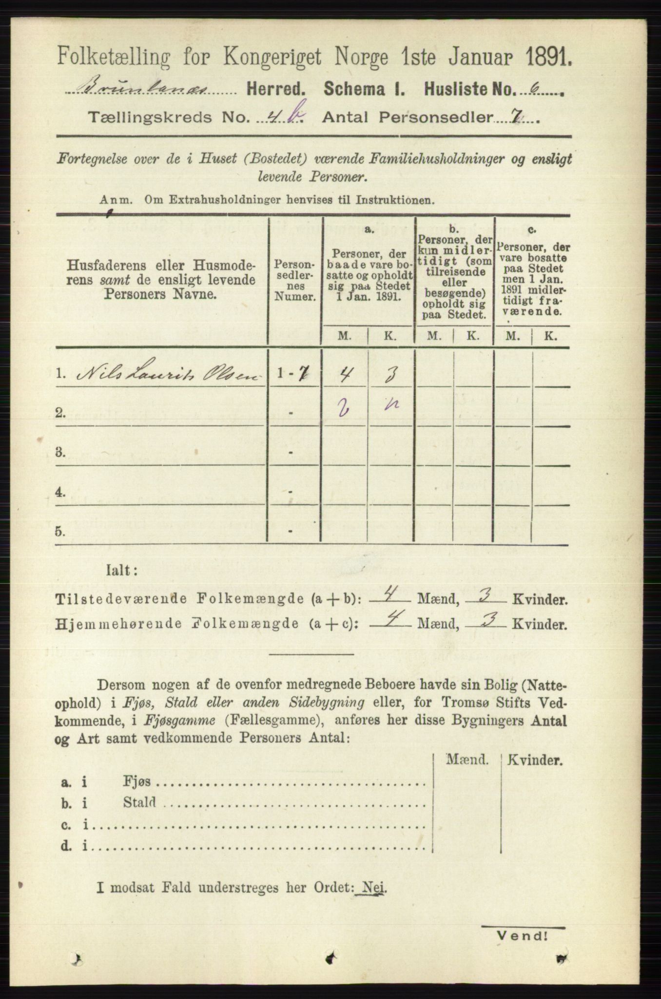 RA, 1891 census for 0726 Brunlanes, 1891, p. 2006