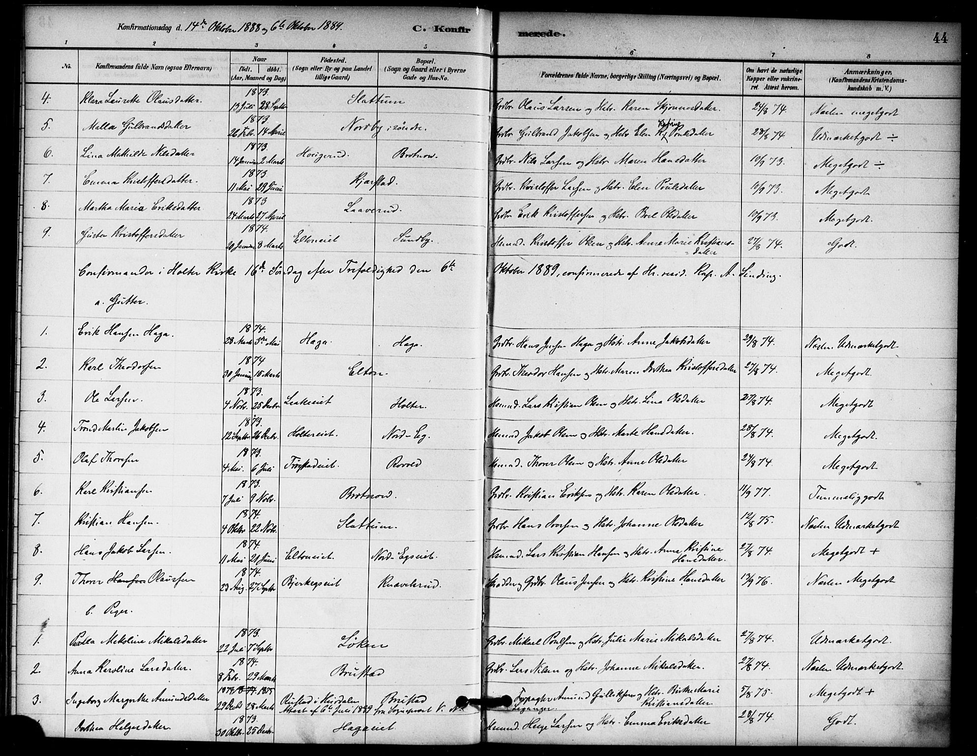 Nannestad prestekontor Kirkebøker, AV/SAO-A-10414a/F/Fb/L0001: Parish register (official) no. II 1, 1881-1890, p. 44