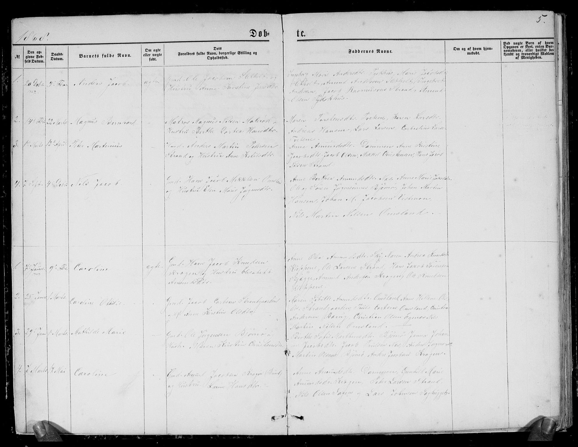 Brunlanes kirkebøker, AV/SAKO-A-342/G/Gc/L0001: Parish register (copy) no. III 1, 1866-1890, p. 5