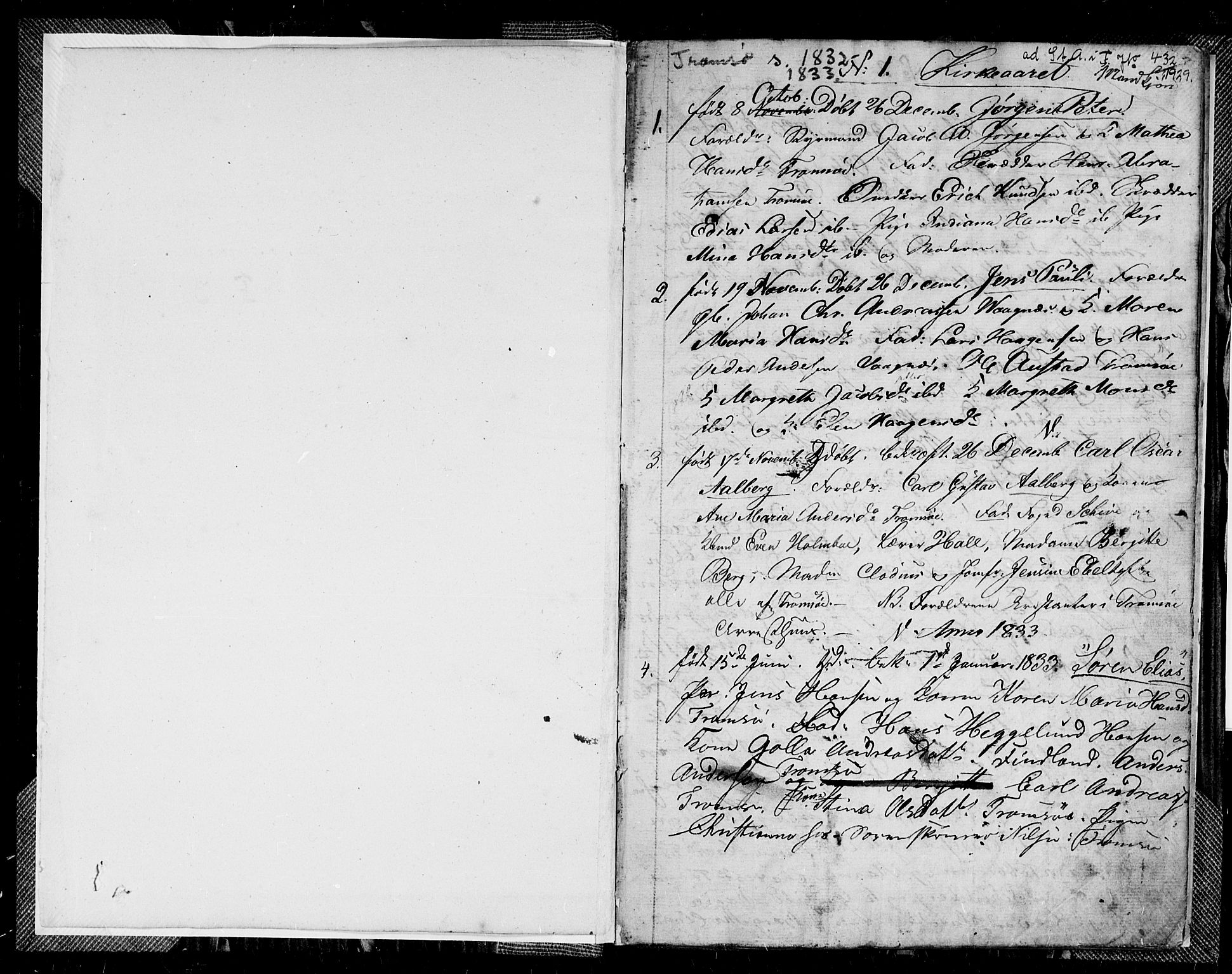 Tromsø sokneprestkontor/stiftsprosti/domprosti, SATØ/S-1343/G/Gb/L0002klokker: Parish register (copy) no. 2, 1832-1833, p. 1