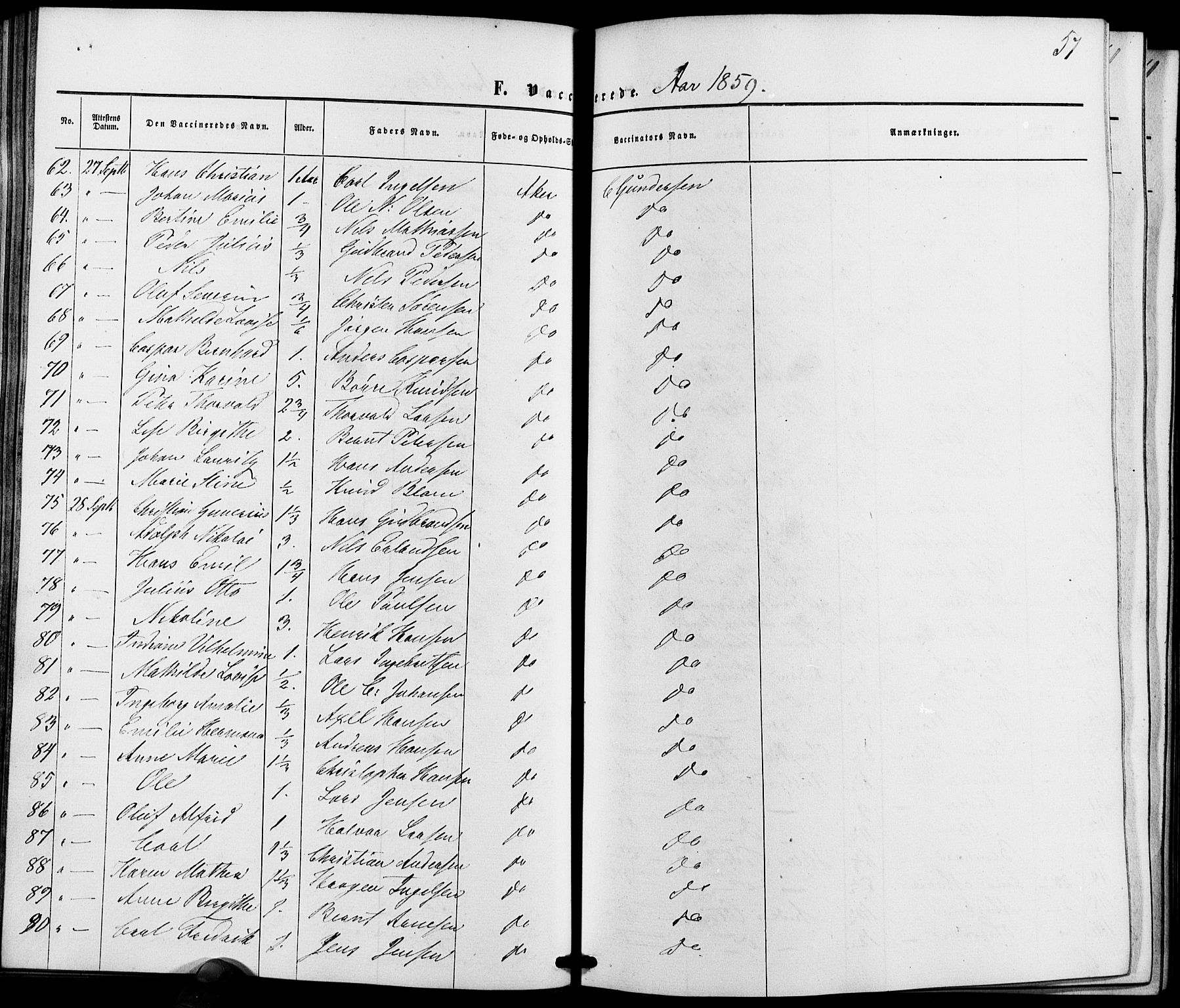 Vestre Aker prestekontor Kirkebøker, AV/SAO-A-10025/K/Ka/L0001: Vaccination register no. 1, 1857-1867, p. 57