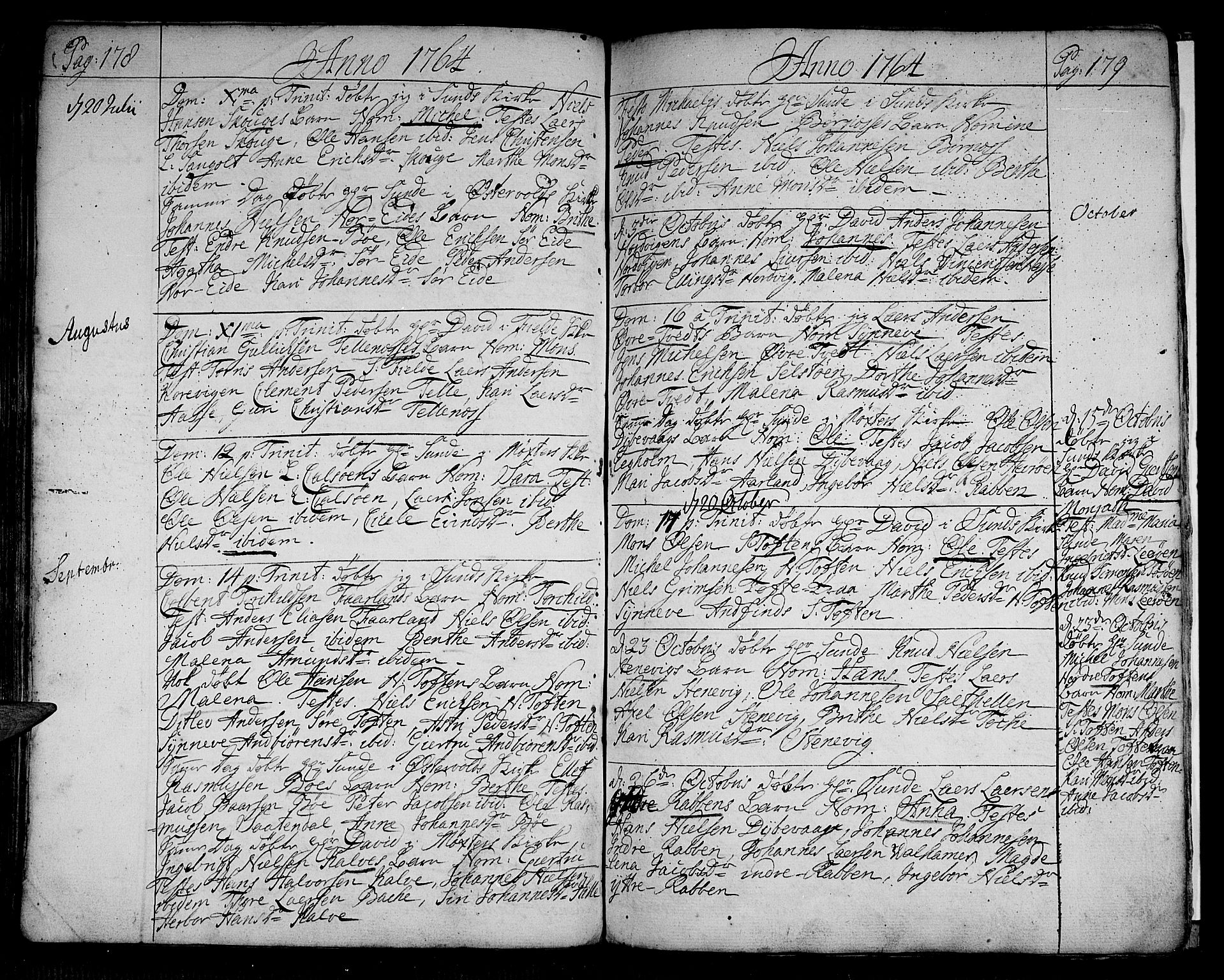 Sund sokneprestembete, AV/SAB-A-99930: Parish register (official) no. A 4, 1748-1769, p. 178-179