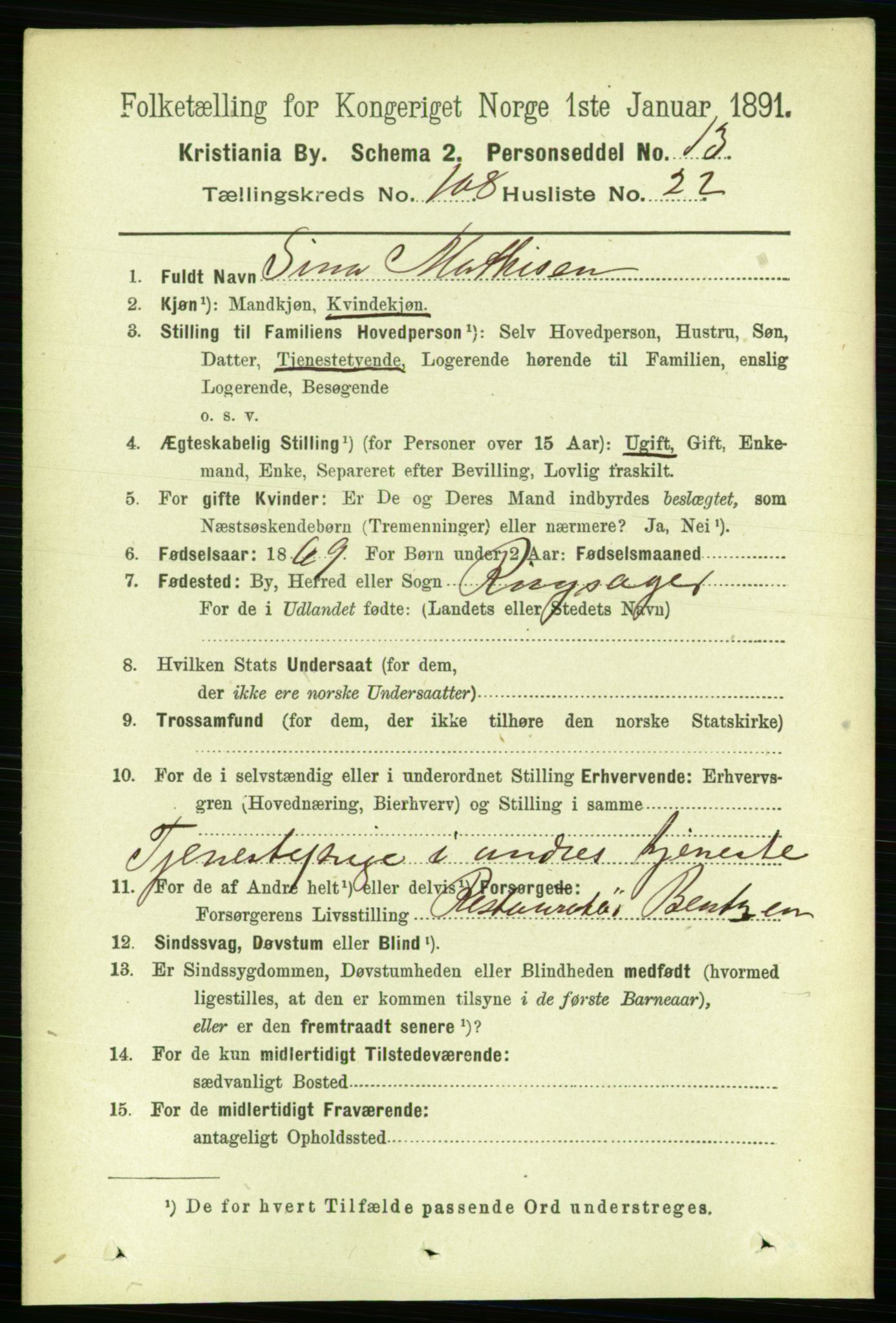 RA, 1891 census for 0301 Kristiania, 1891, p. 56099