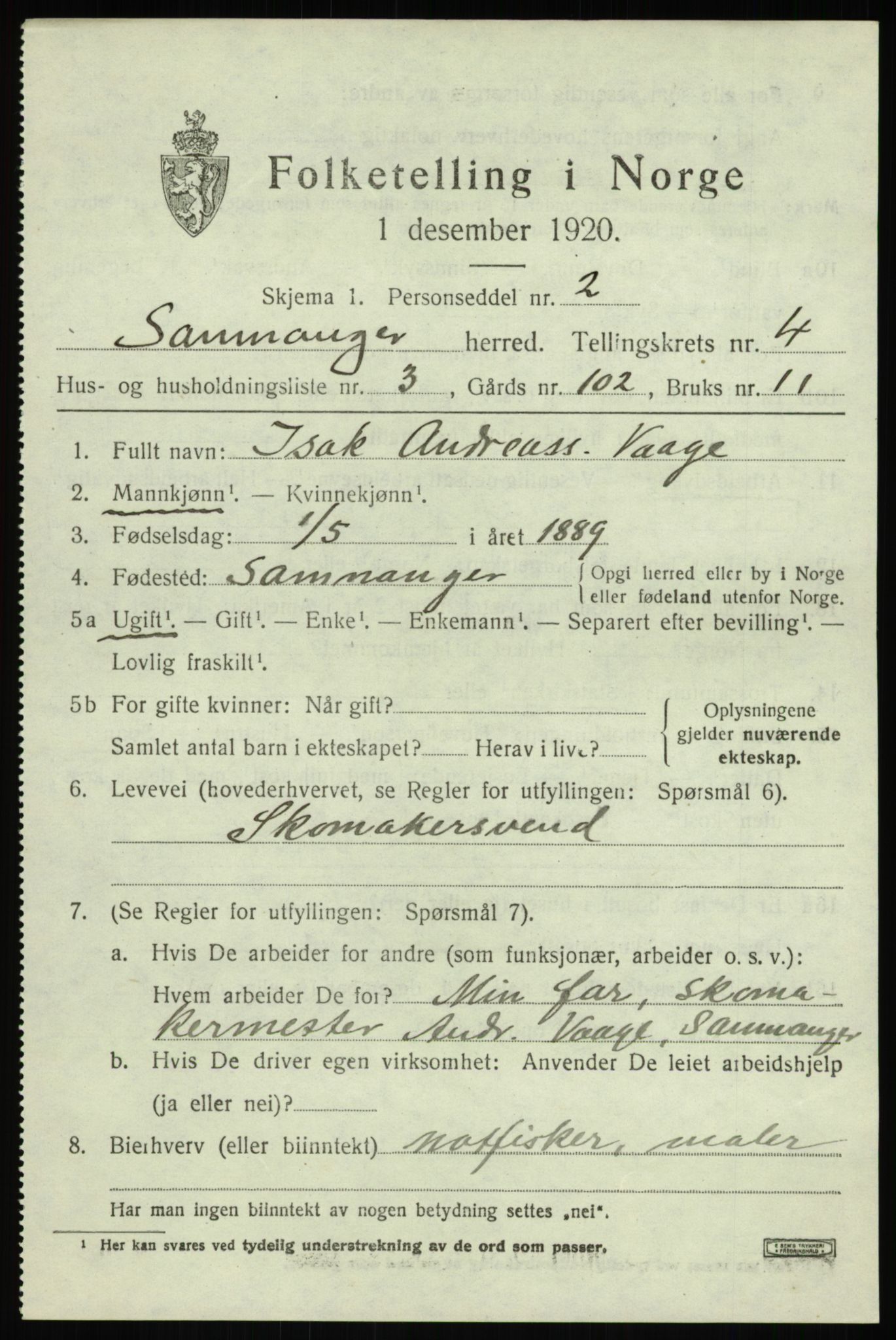 SAB, 1920 census for Samnanger, 1920, p. 1687