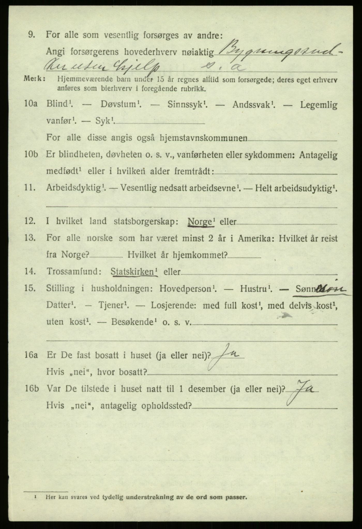 SAB, 1920 census for Jostedal, 1920, p. 567