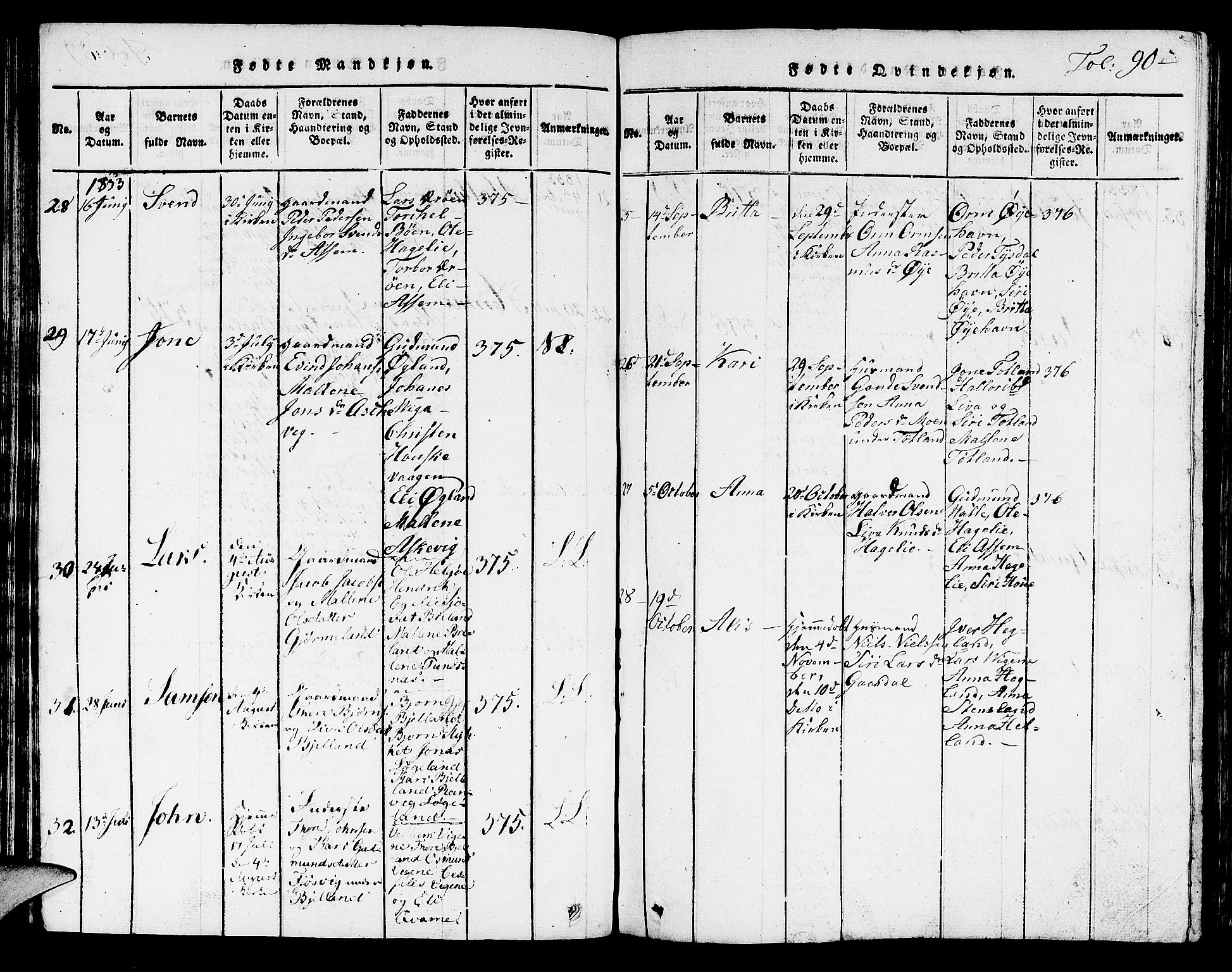 Hjelmeland sokneprestkontor, AV/SAST-A-101843/01/V/L0001: Parish register (copy) no. B 1, 1816-1841, p. 90