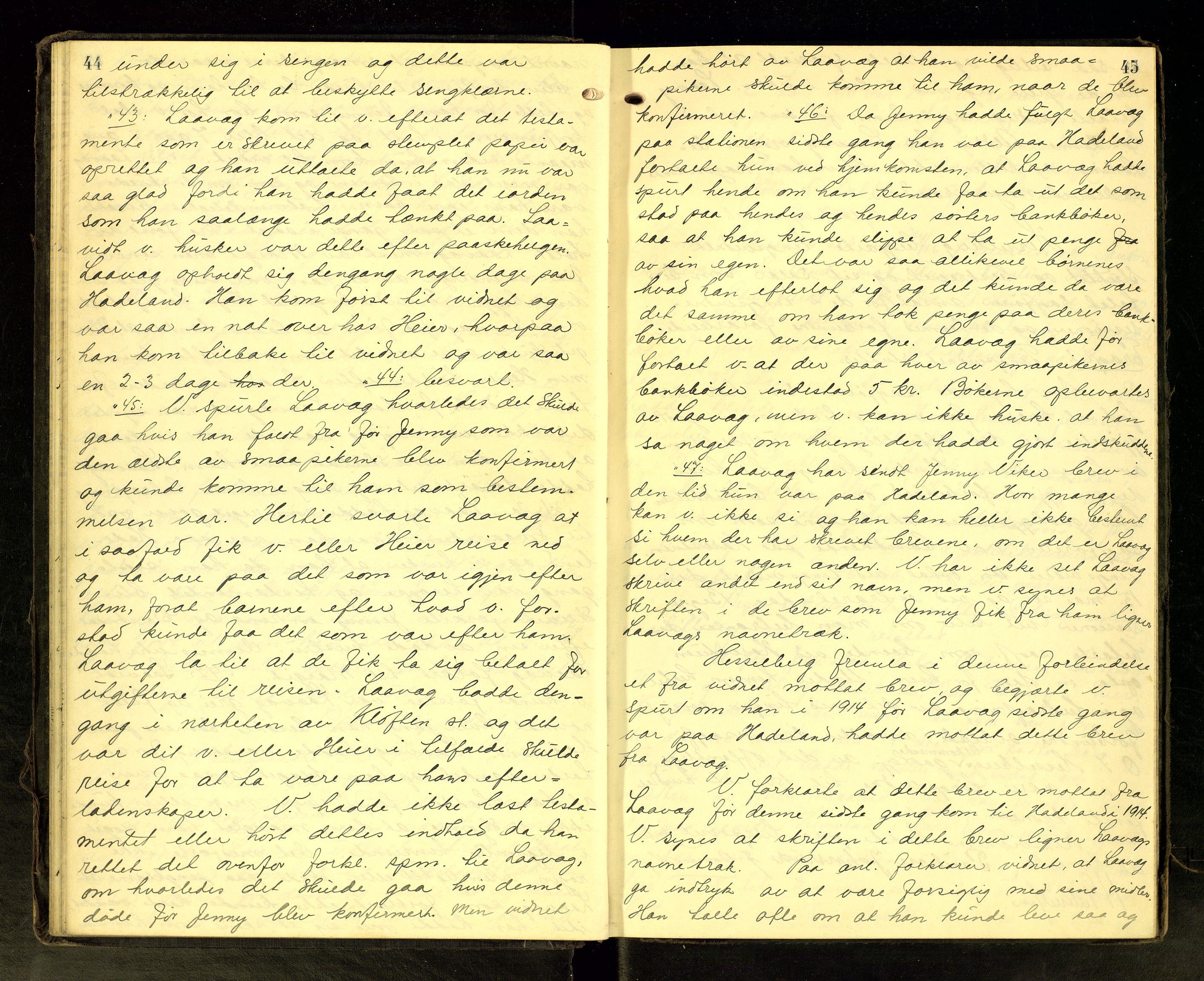 Hadeland og Land tingrett, AV/SAH-TING-010/G/Gc/L0056: Ekstrarettsprotokoll, 1916-1918, p. 44-45