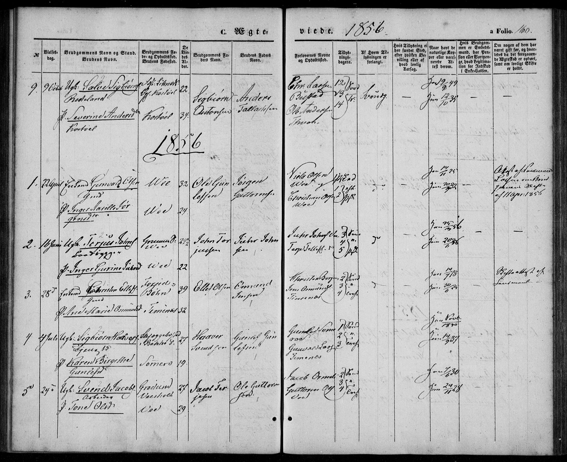 Tveit sokneprestkontor, AV/SAK-1111-0043/F/Fa/L0005: Parish register (official) no. A 5, 1853-1871, p. 160