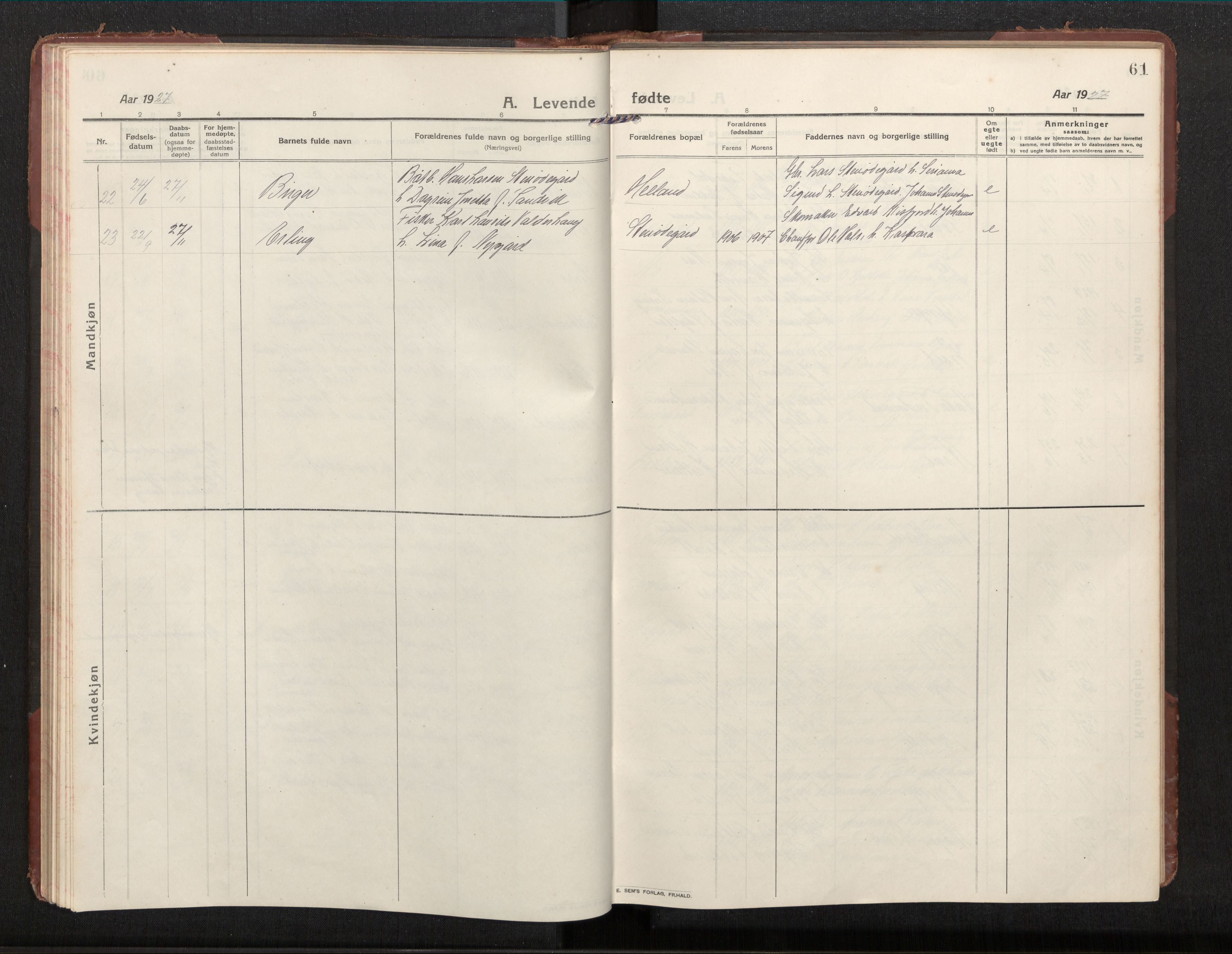 Ministerialprotokoller, klokkerbøker og fødselsregistre - Møre og Romsdal, SAT/A-1454/539/L0536a: Parish register (copy) no. 539C03, 1912-1936, p. 61
