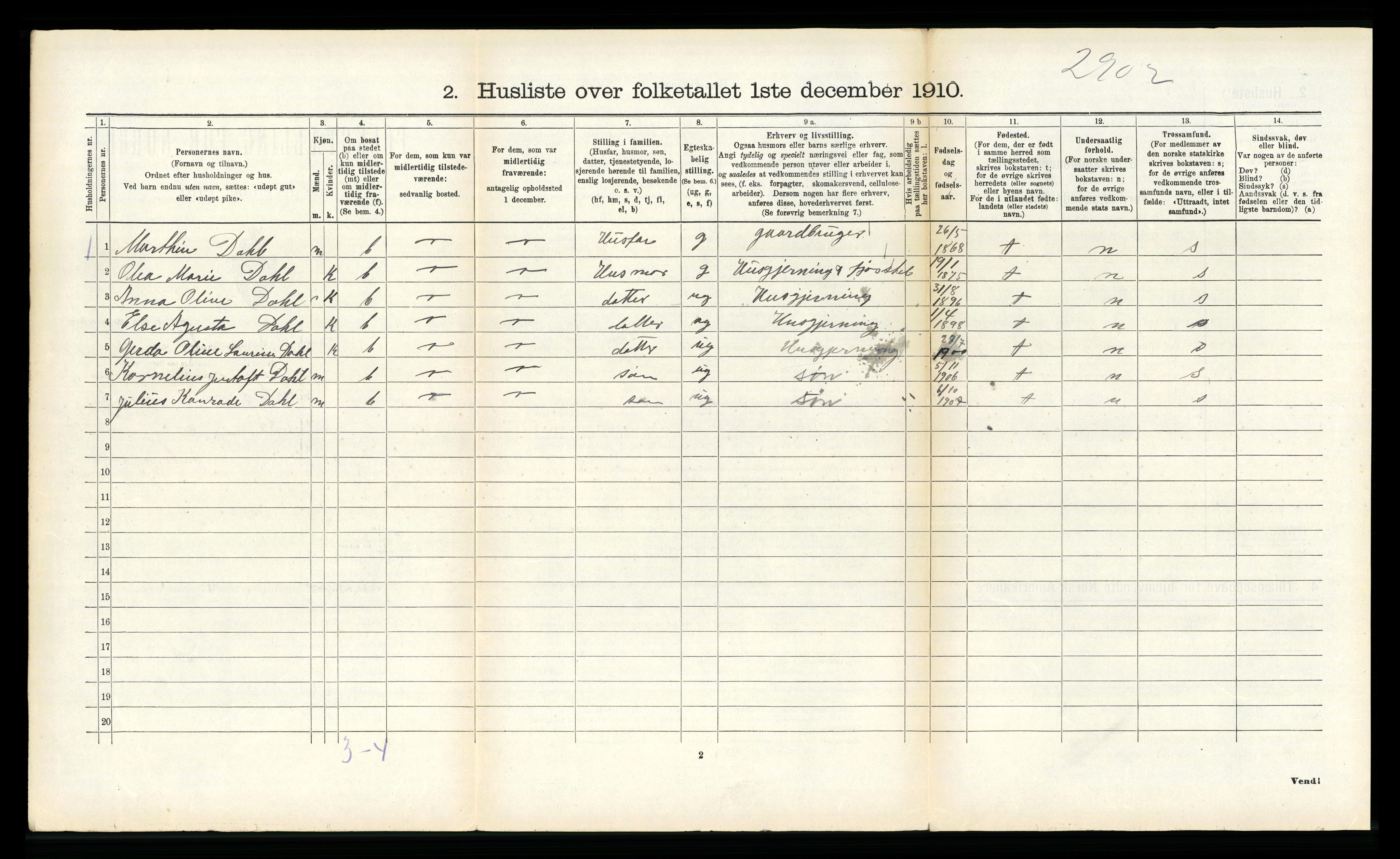 RA, 1910 census for Dverberg, 1910, p. 561