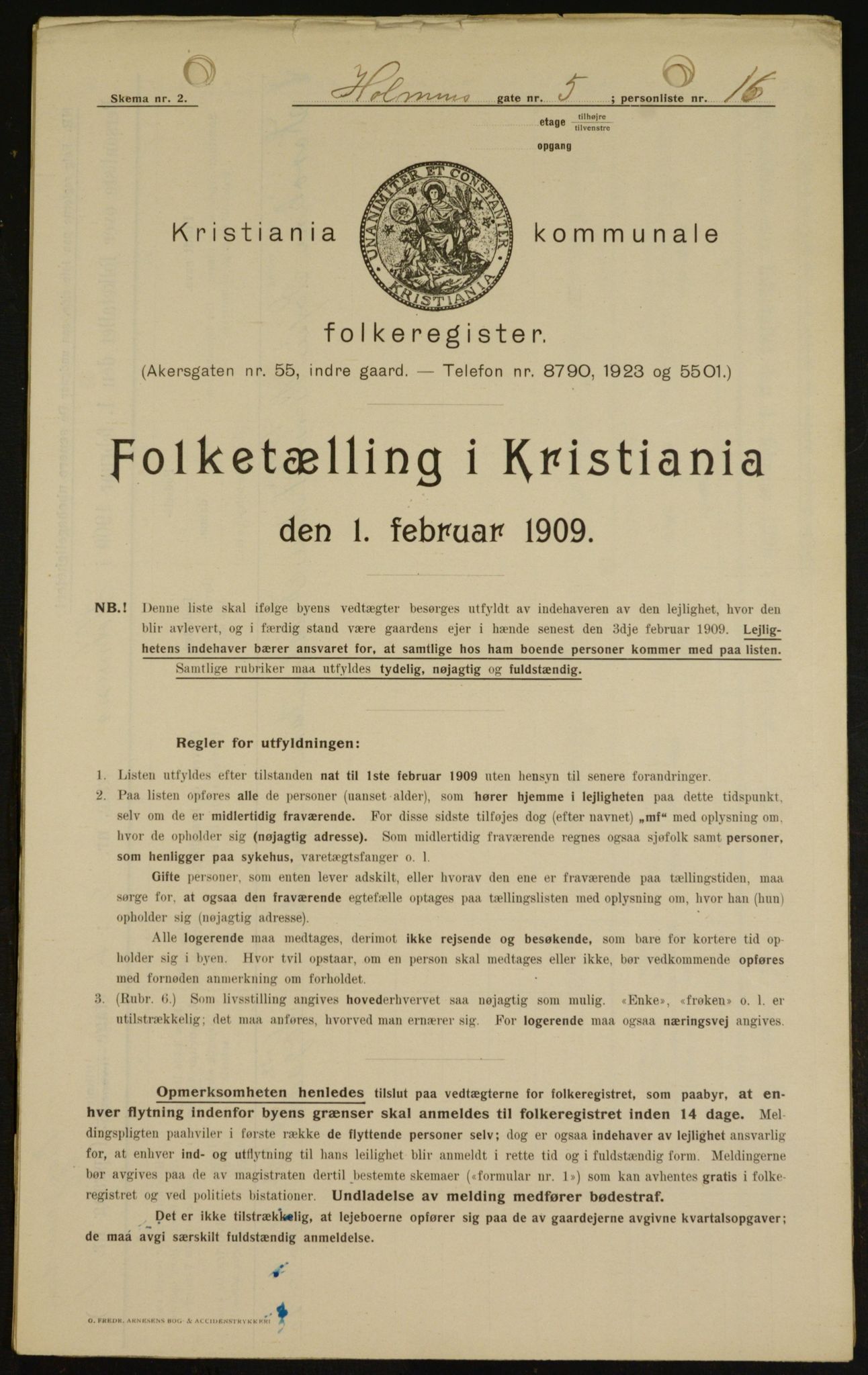 OBA, Municipal Census 1909 for Kristiania, 1909, p. 37032