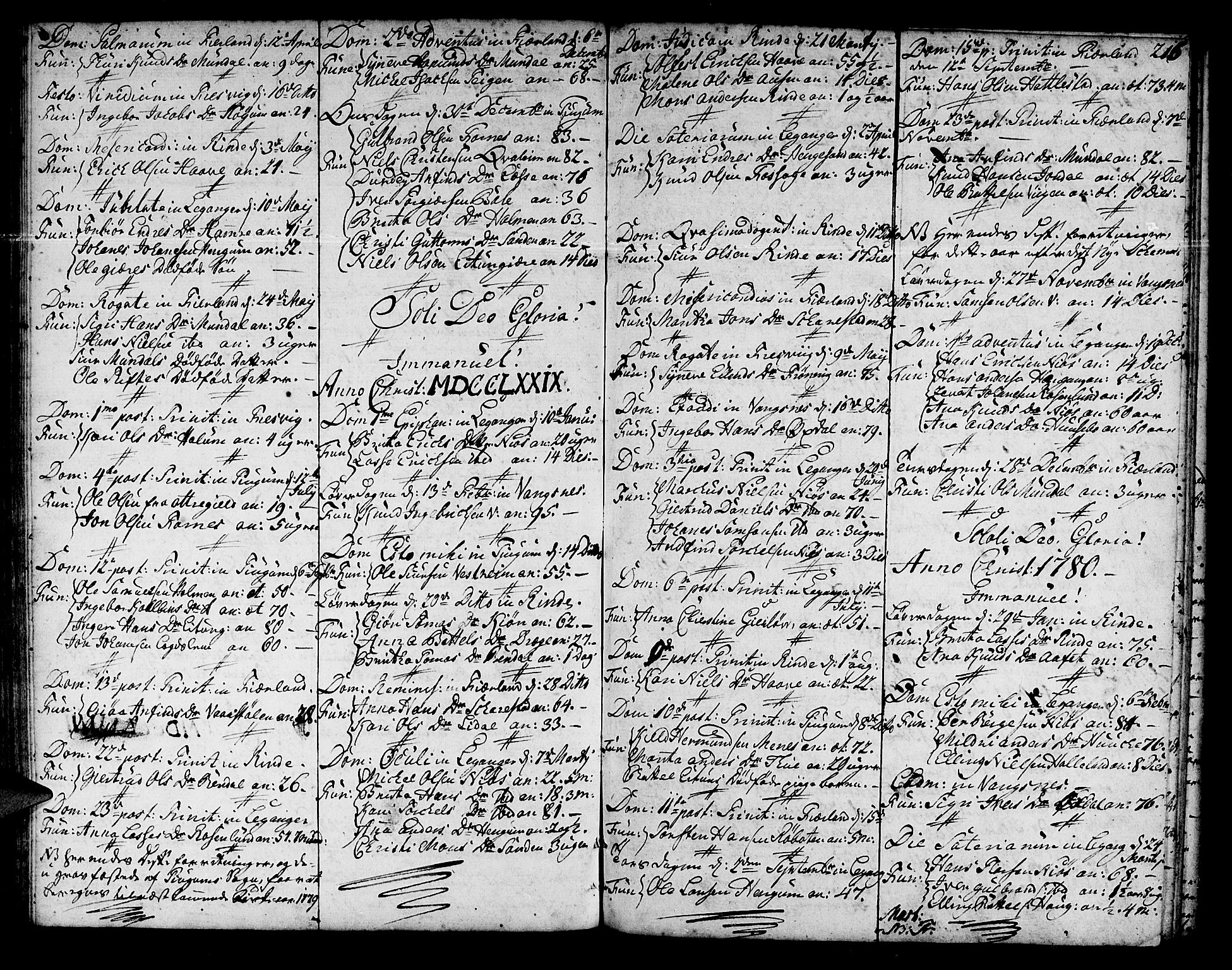 Leikanger sokneprestembete, AV/SAB-A-81001/H/Haa/Haaa/L0004: Parish register (official) no. A 4, 1770-1791, p. 215