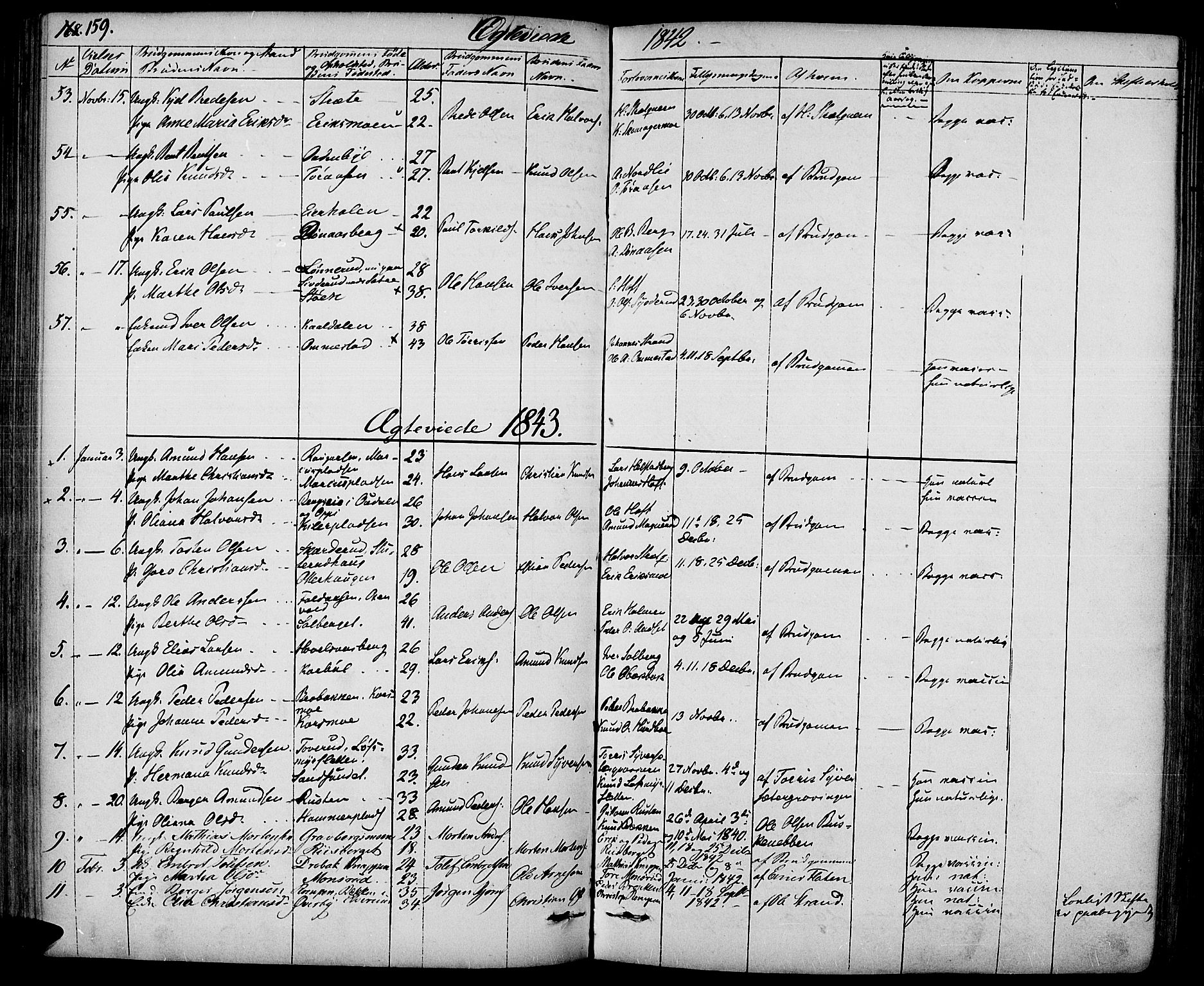 Hof prestekontor, SAH/PREST-038/H/Ha/Haa/L0007: Parish register (official) no. 7, 1841-1848, p. 159