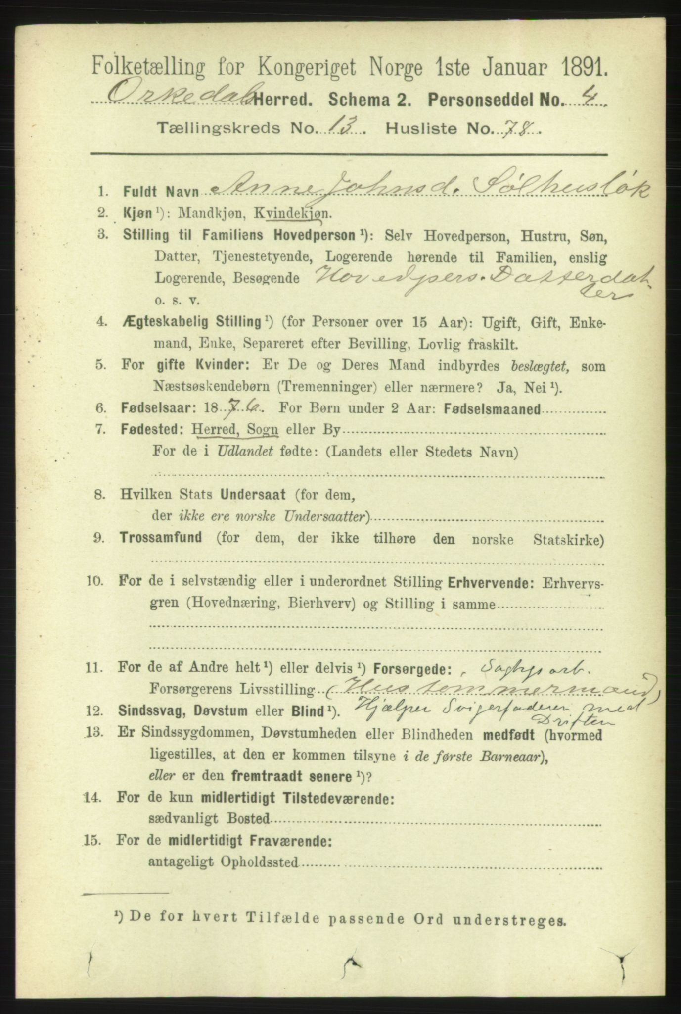 RA, 1891 census for 1638 Orkdal, 1891, p. 6487