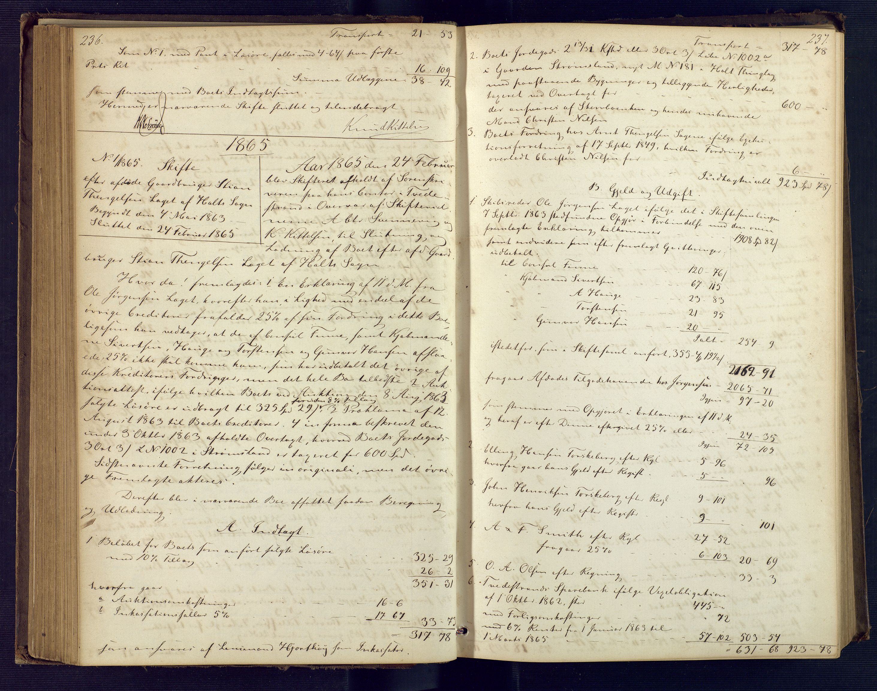 Holt sorenskriveri, AV/SAK-1221-0002/H/Hc/L0030: Skifteutlodningsprotokoll nr. 5, 1863-1869, p. 236-237