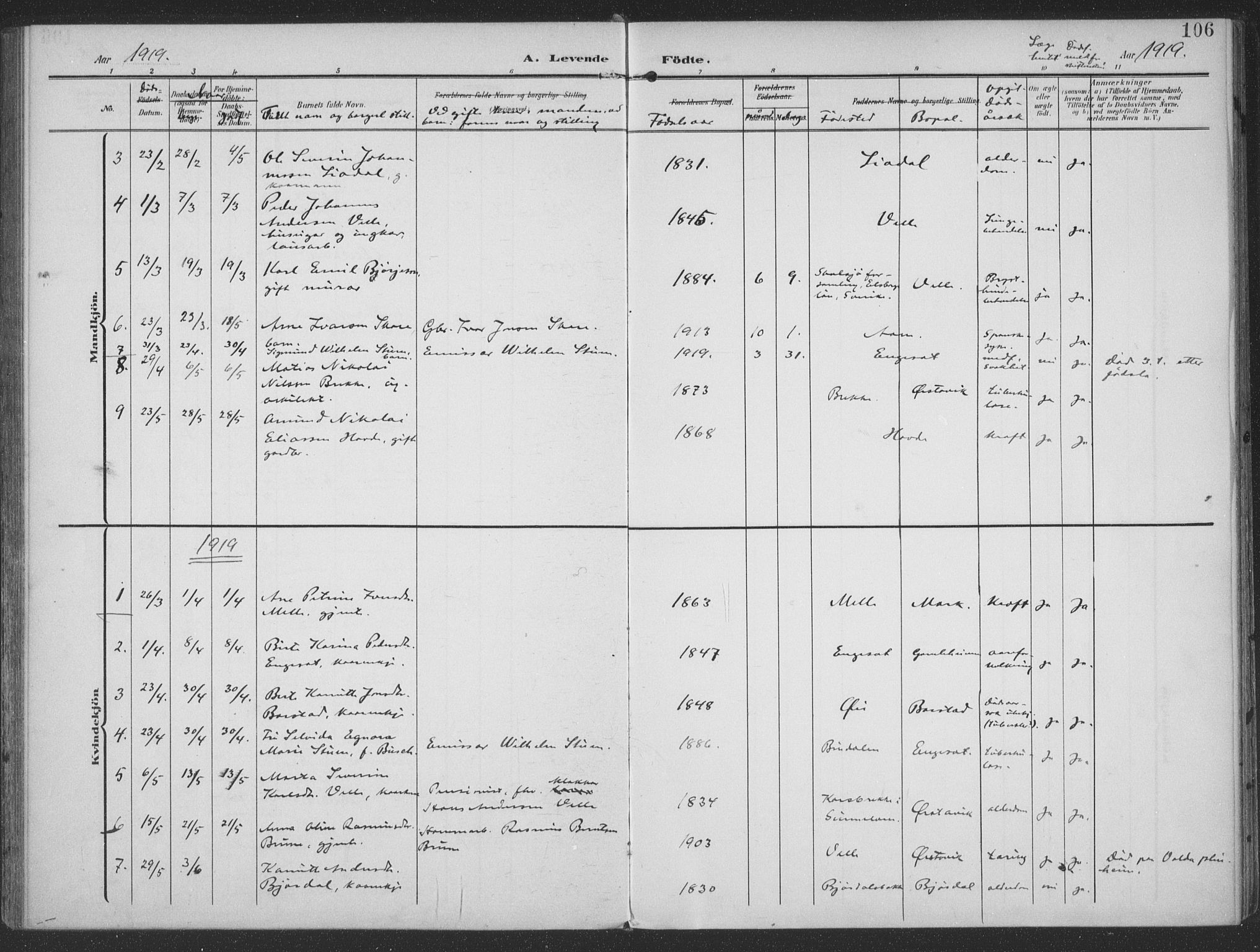 Ministerialprotokoller, klokkerbøker og fødselsregistre - Møre og Romsdal, SAT/A-1454/513/L0178: Parish register (official) no. 513A05, 1906-1919, p. 106