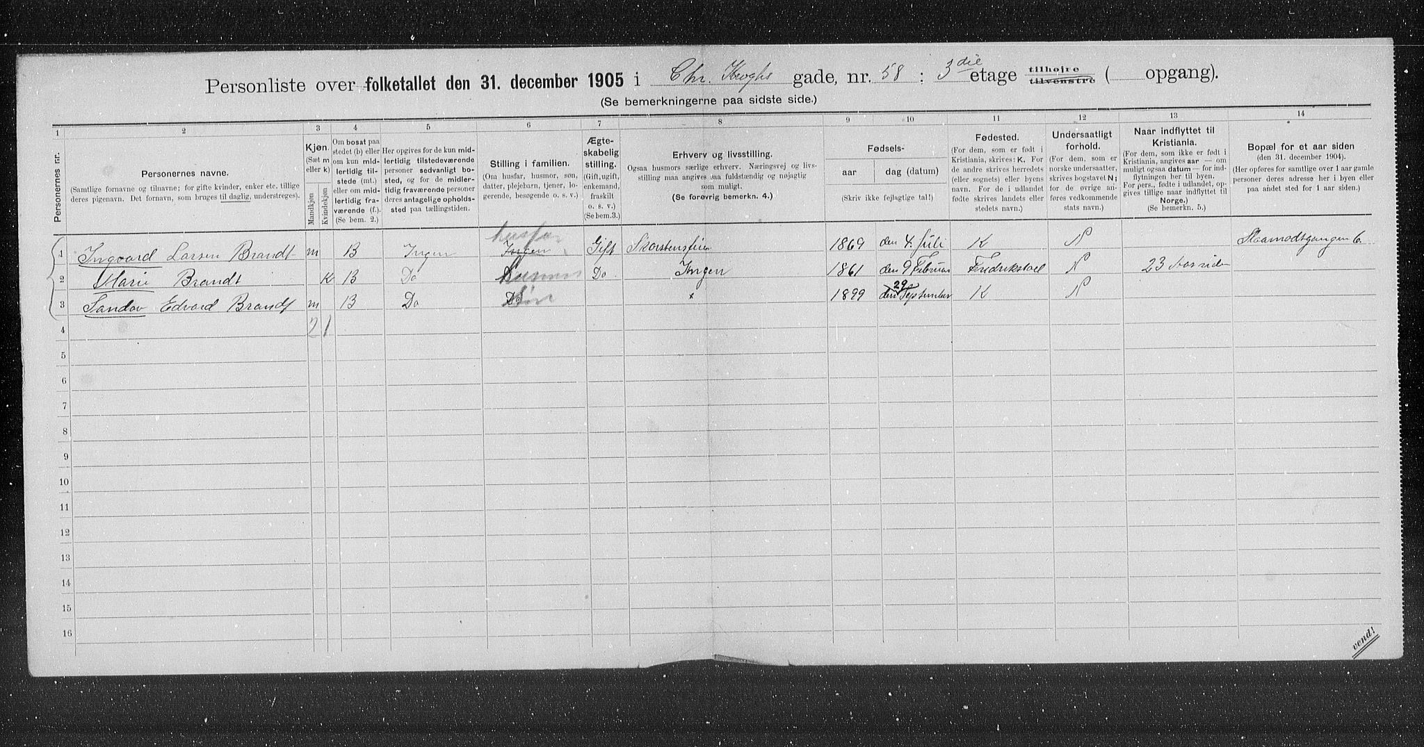 OBA, Municipal Census 1905 for Kristiania, 1905, p. 6506