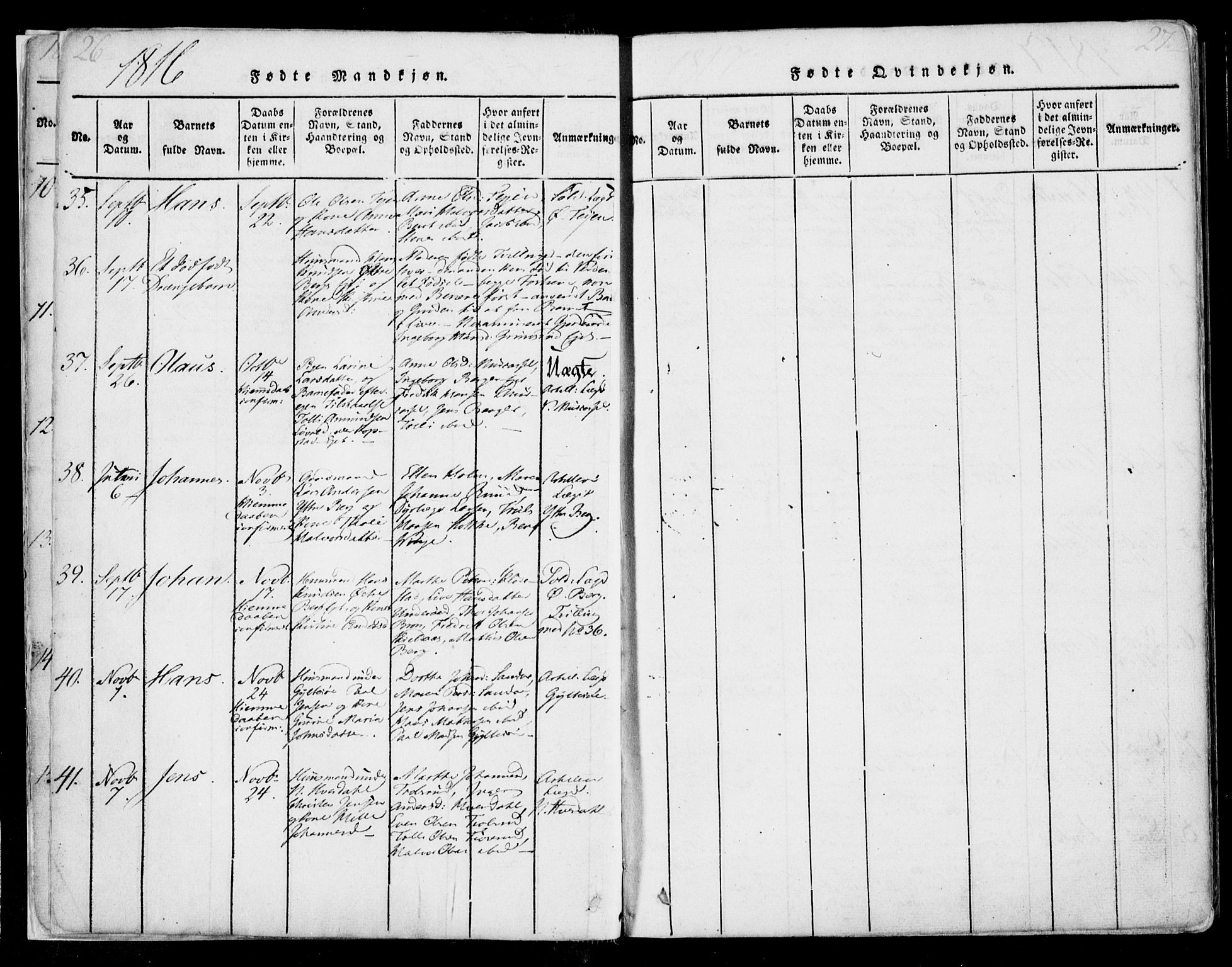 Sande Kirkebøker, SAKO/A-53/F/Fa/L0003: Parish register (official) no. 3, 1814-1847, p. 26-27