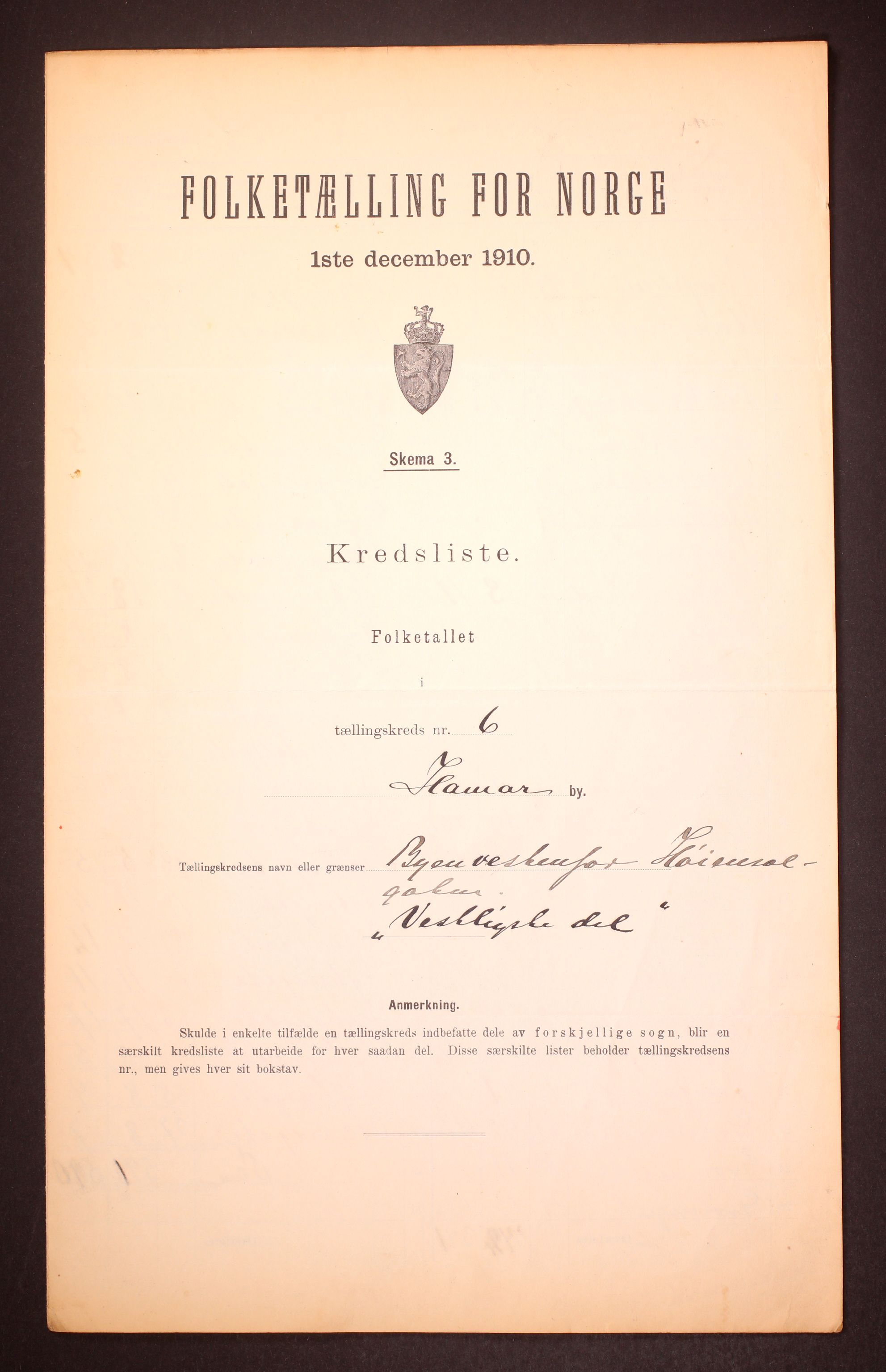 RA, 1910 census for Hamar, 1910, p. 18