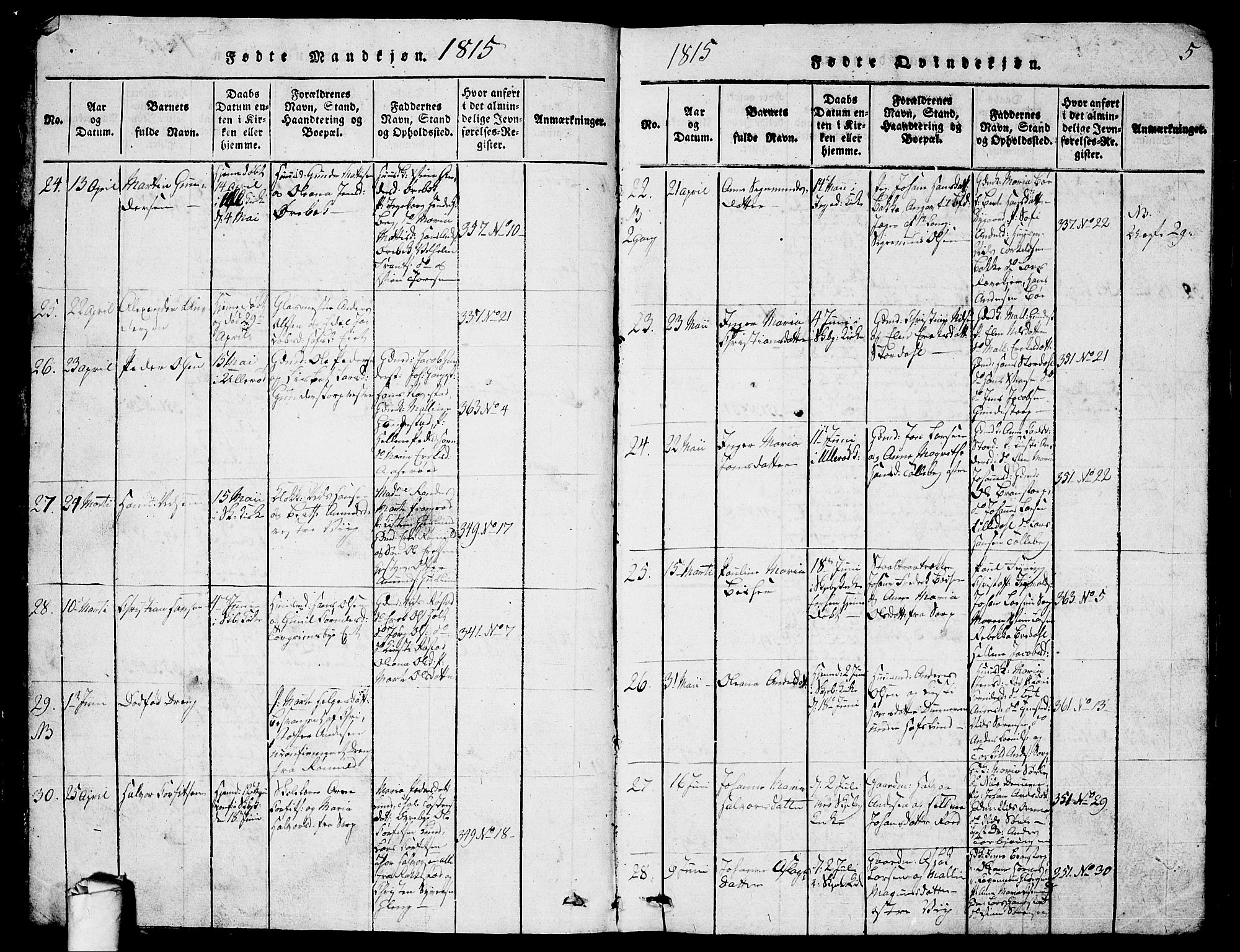 Skjeberg prestekontor Kirkebøker, AV/SAO-A-10923/G/Ga/L0001: Parish register (copy) no. I 1, 1815-1830, p. 5