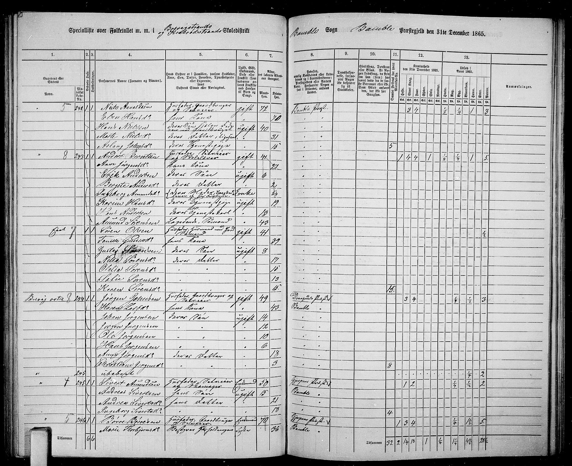 RA, 1865 census for Bamble, 1865, p. 134