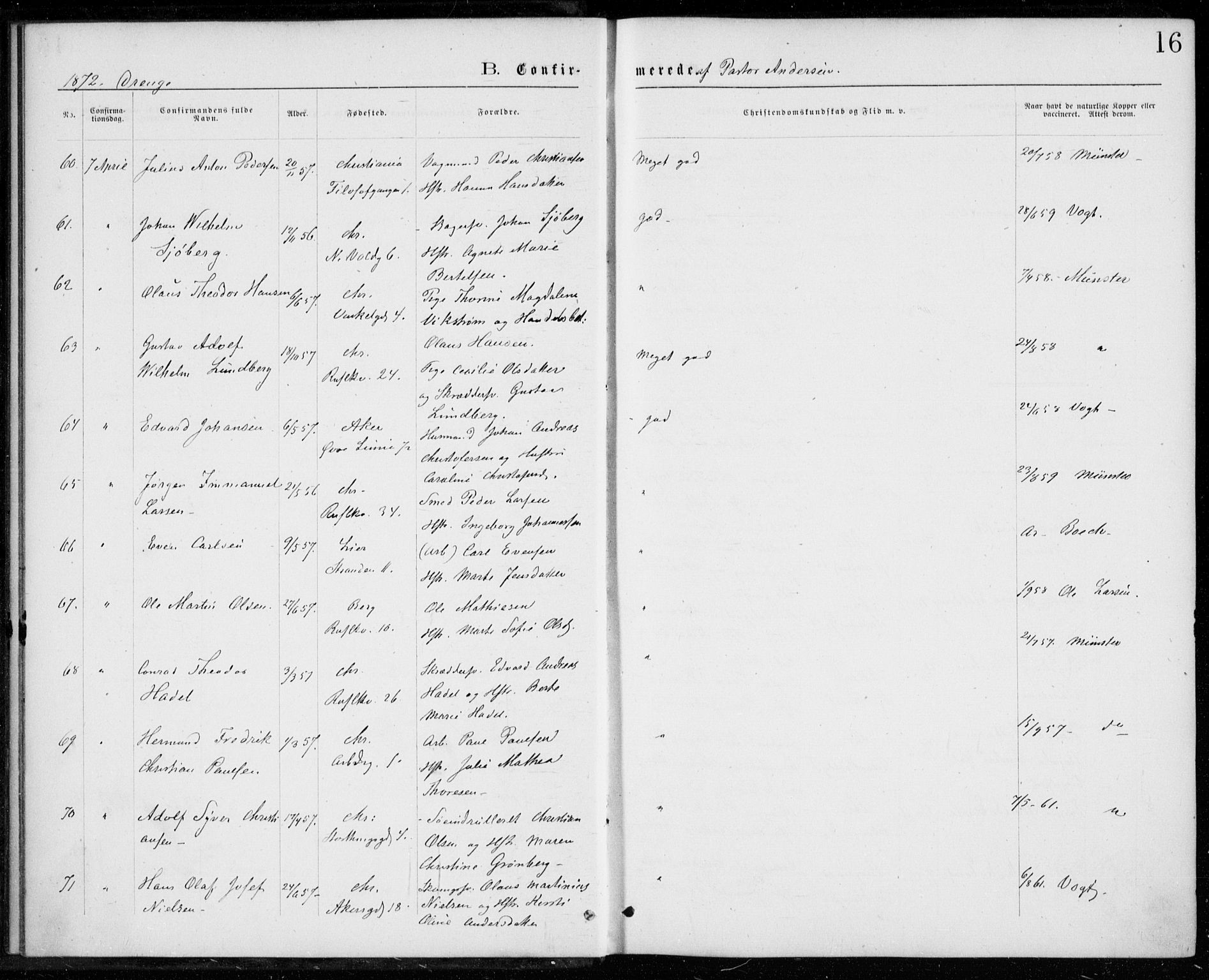 Trefoldighet prestekontor Kirkebøker, SAO/A-10882/F/Fb/L0002: Parish register (official) no. II 2, 1871-1880, p. 16