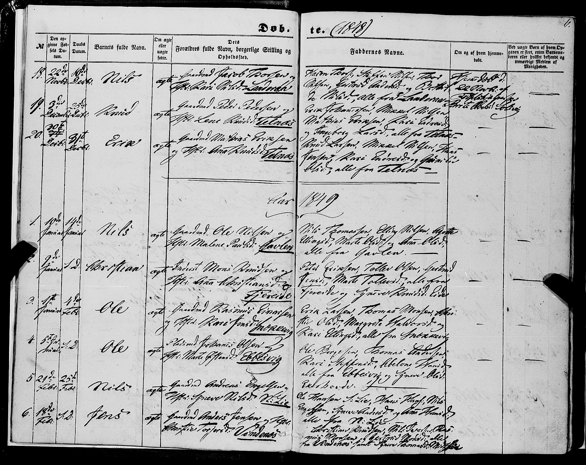 Fjell sokneprestembete, SAB/A-75301/H/Haa: Parish register (official) no. A 2, 1847-1864, p. 6