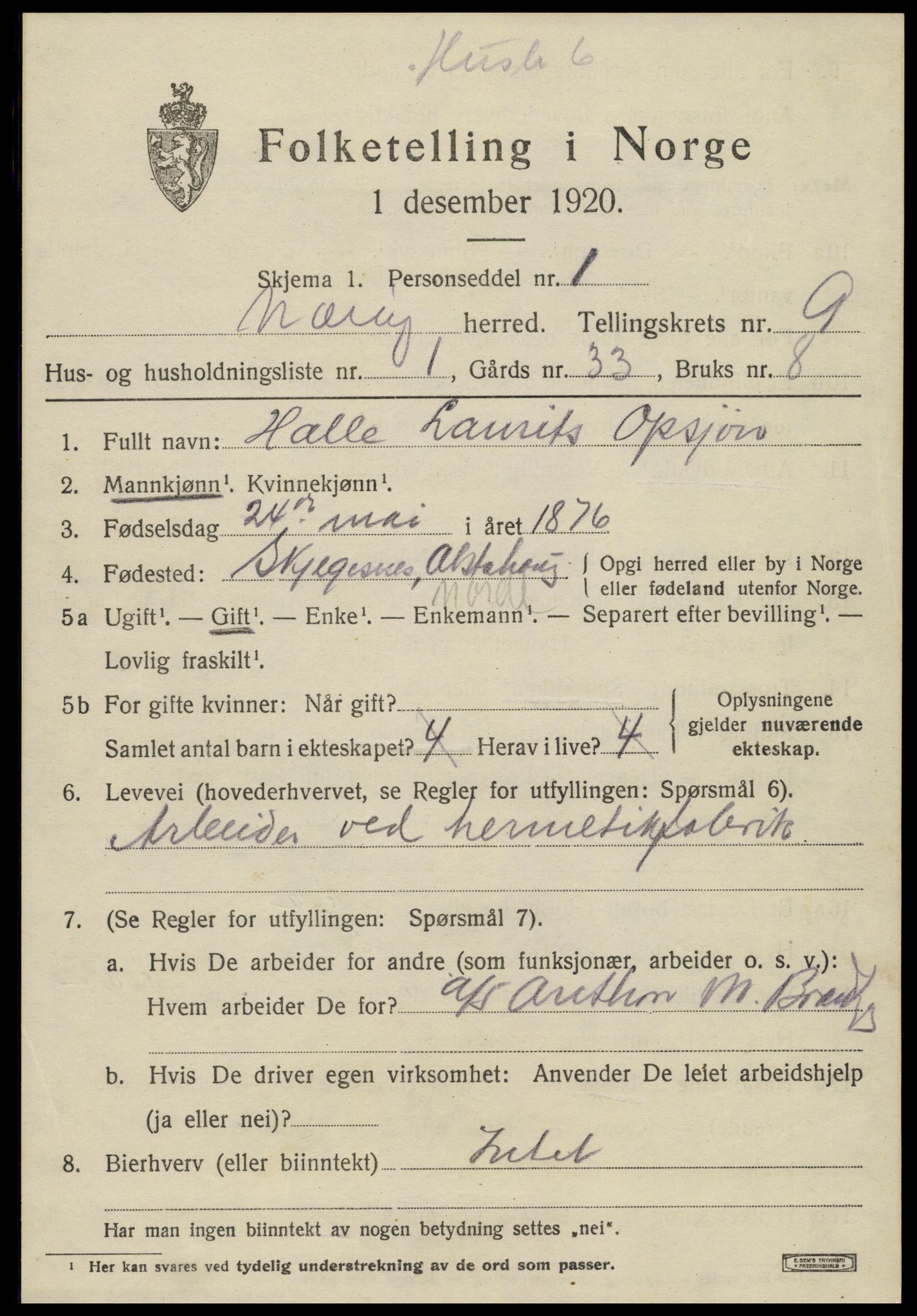 SAT, 1920 census for Nærøy, 1920, p. 4733