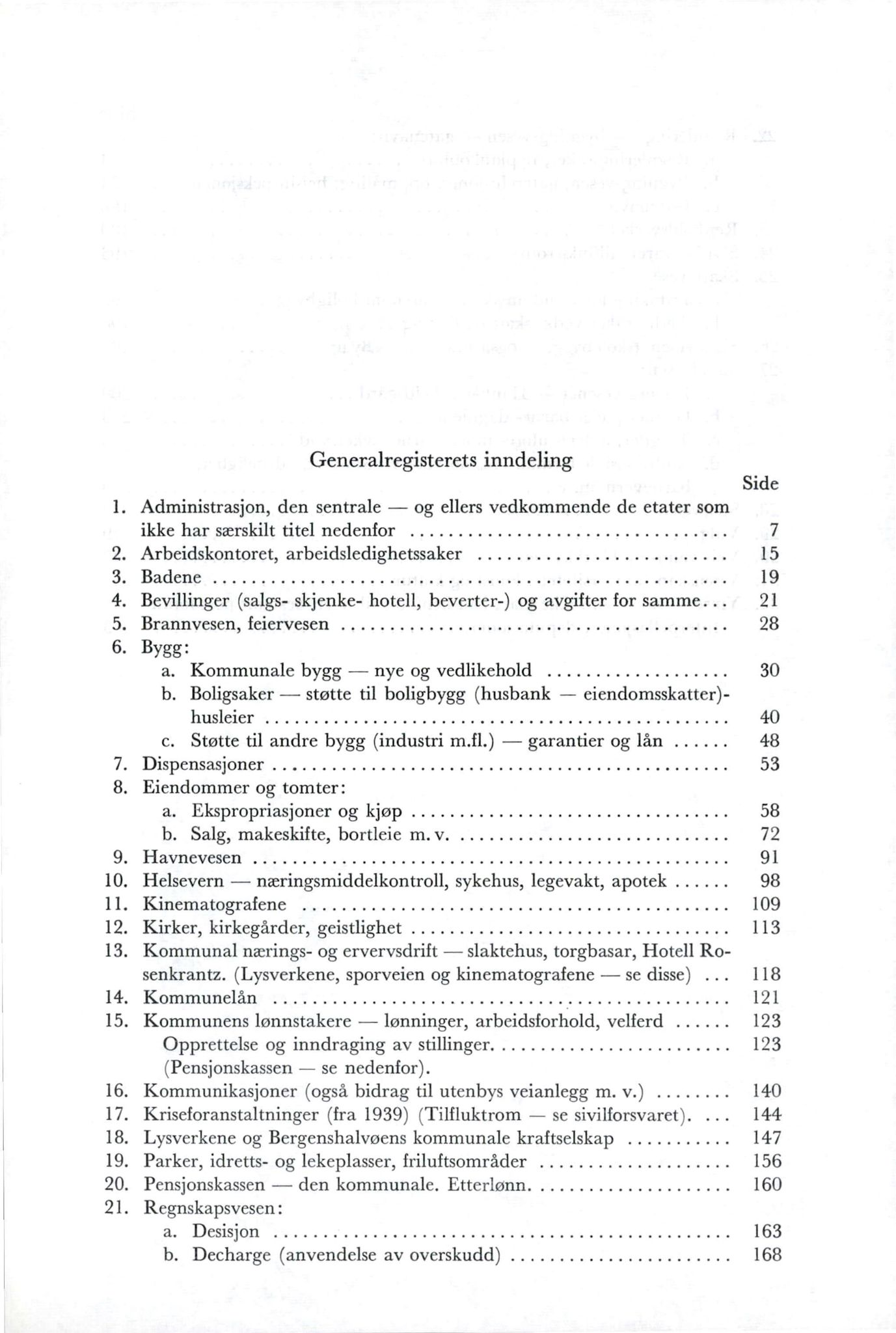 Bergen kommune. Formannskapet, BBA/A-0003/Ac/L0004: Generalregister for saker behandlet av Bergen bystyre i årene 1931-1960, 1931-1960