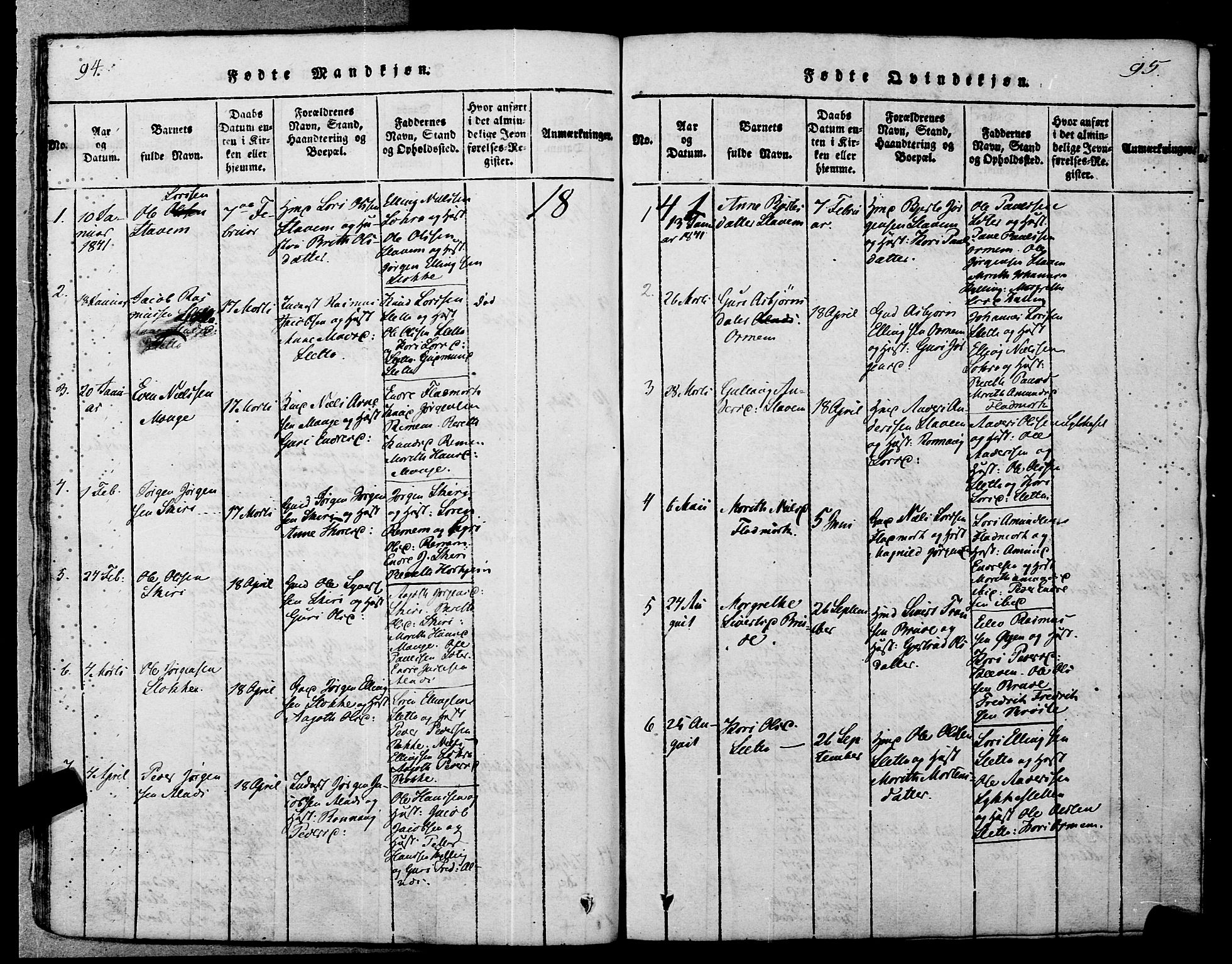 Ministerialprotokoller, klokkerbøker og fødselsregistre - Møre og Romsdal, AV/SAT-A-1454/546/L0593: Parish register (official) no. 546A01, 1818-1853, p. 94-95