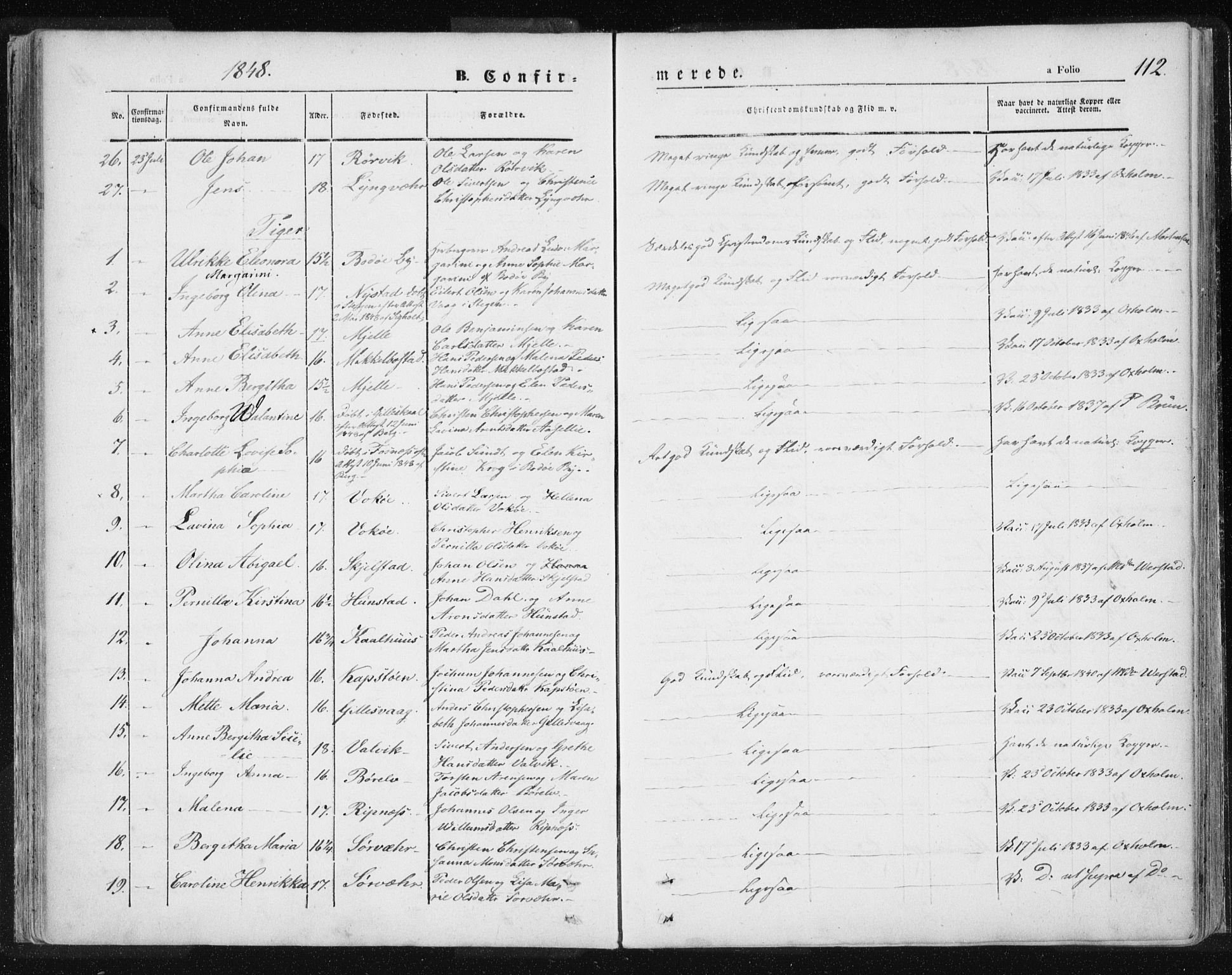 Ministerialprotokoller, klokkerbøker og fødselsregistre - Nordland, SAT/A-1459/801/L0007: Parish register (official) no. 801A07, 1845-1863, p. 112