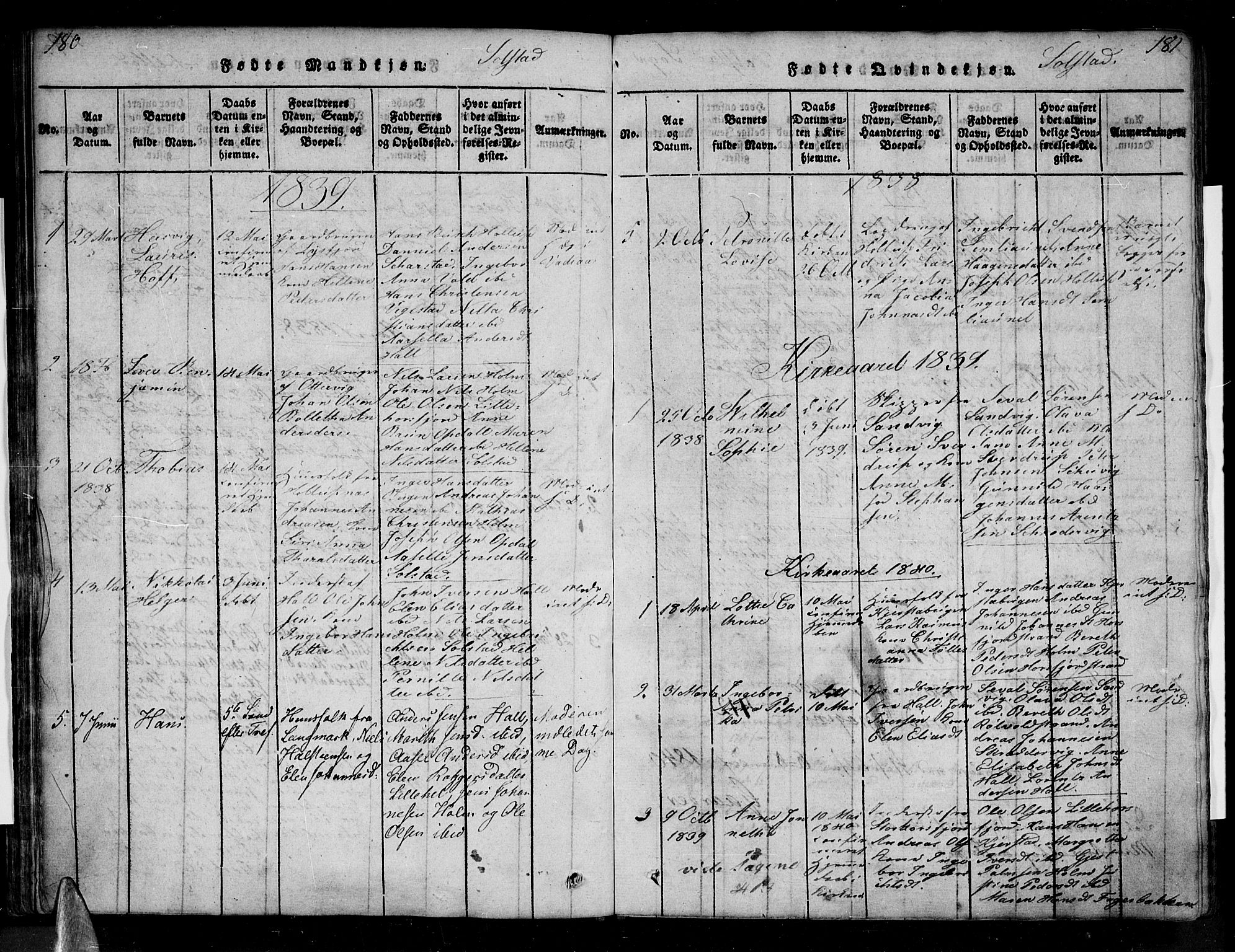 Ministerialprotokoller, klokkerbøker og fødselsregistre - Nordland, AV/SAT-A-1459/810/L0143: Parish register (official) no. 810A06 /2, 1820-1841, p. 180-181