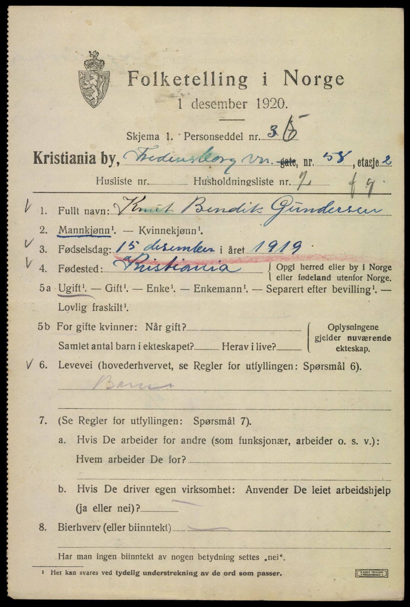 SAO, 1920 census for Kristiania, 1920, p. 237043