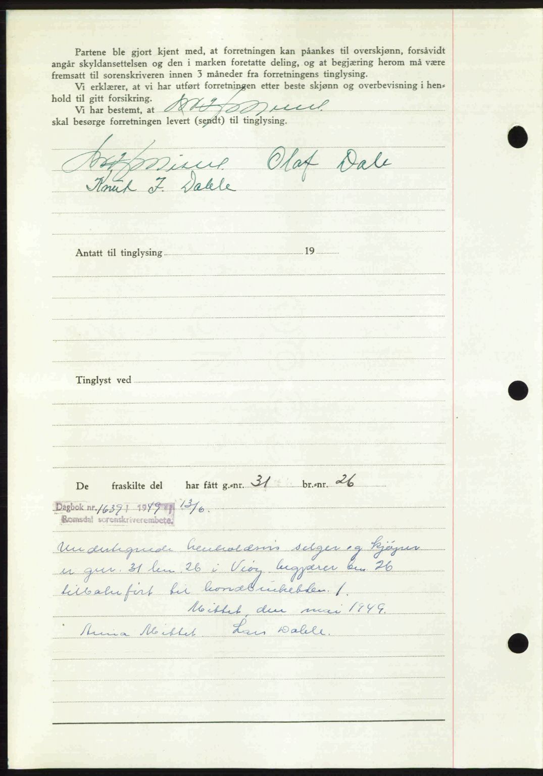 Romsdal sorenskriveri, SAT/A-4149/1/2/2C: Mortgage book no. A24, 1947-1947, Diary no: : 2685/1947